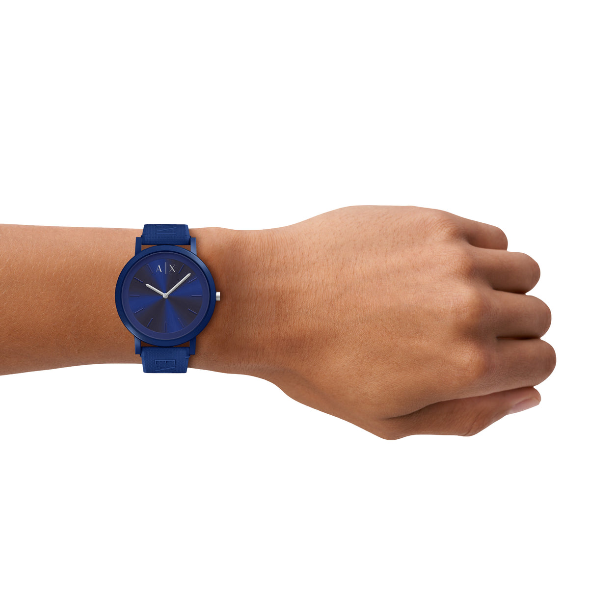 Armani Exchange Blue Silicone AX2875 on the wrist