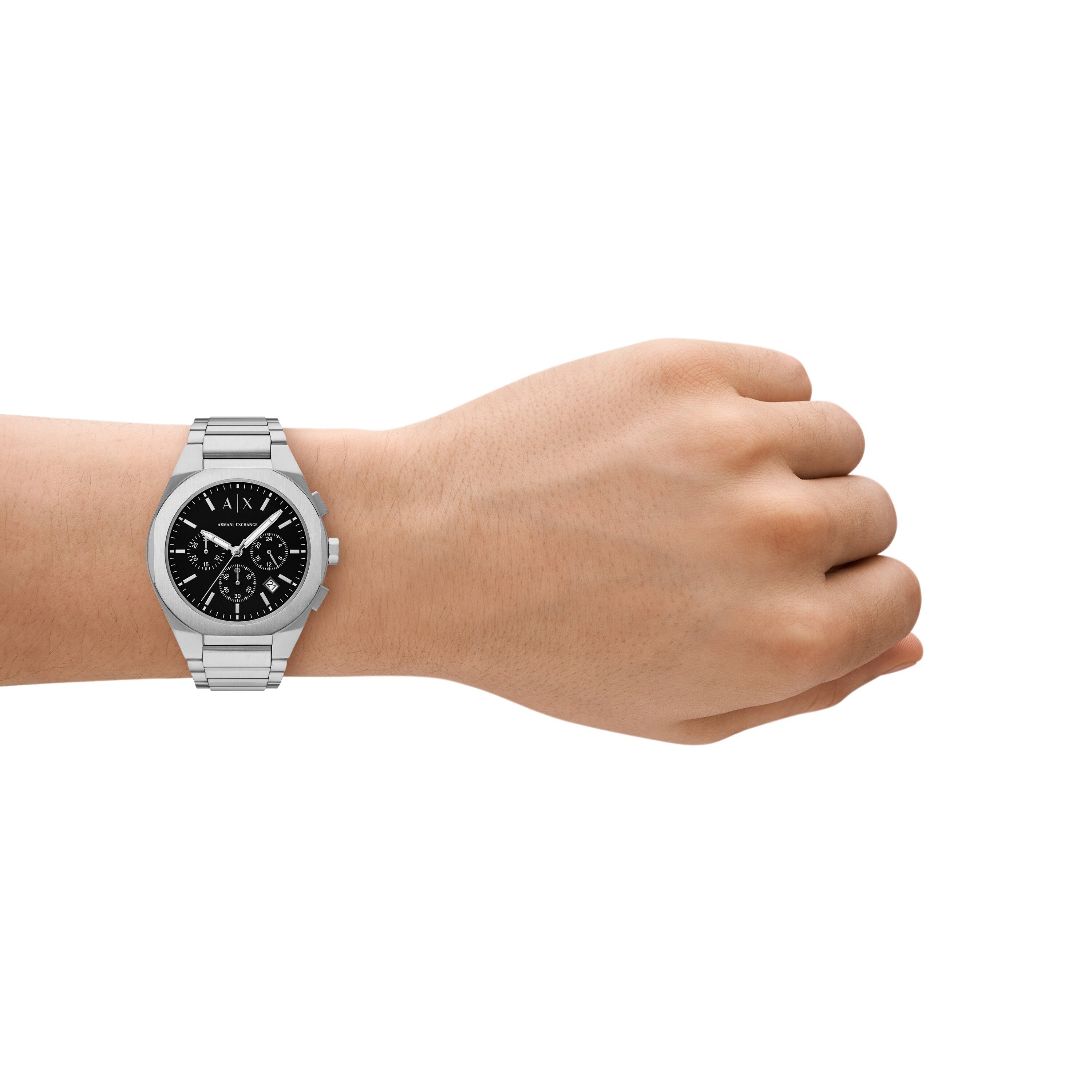 Armani Exchange Sync Chronograph Silver Stainless Black Dial Watch AX4186