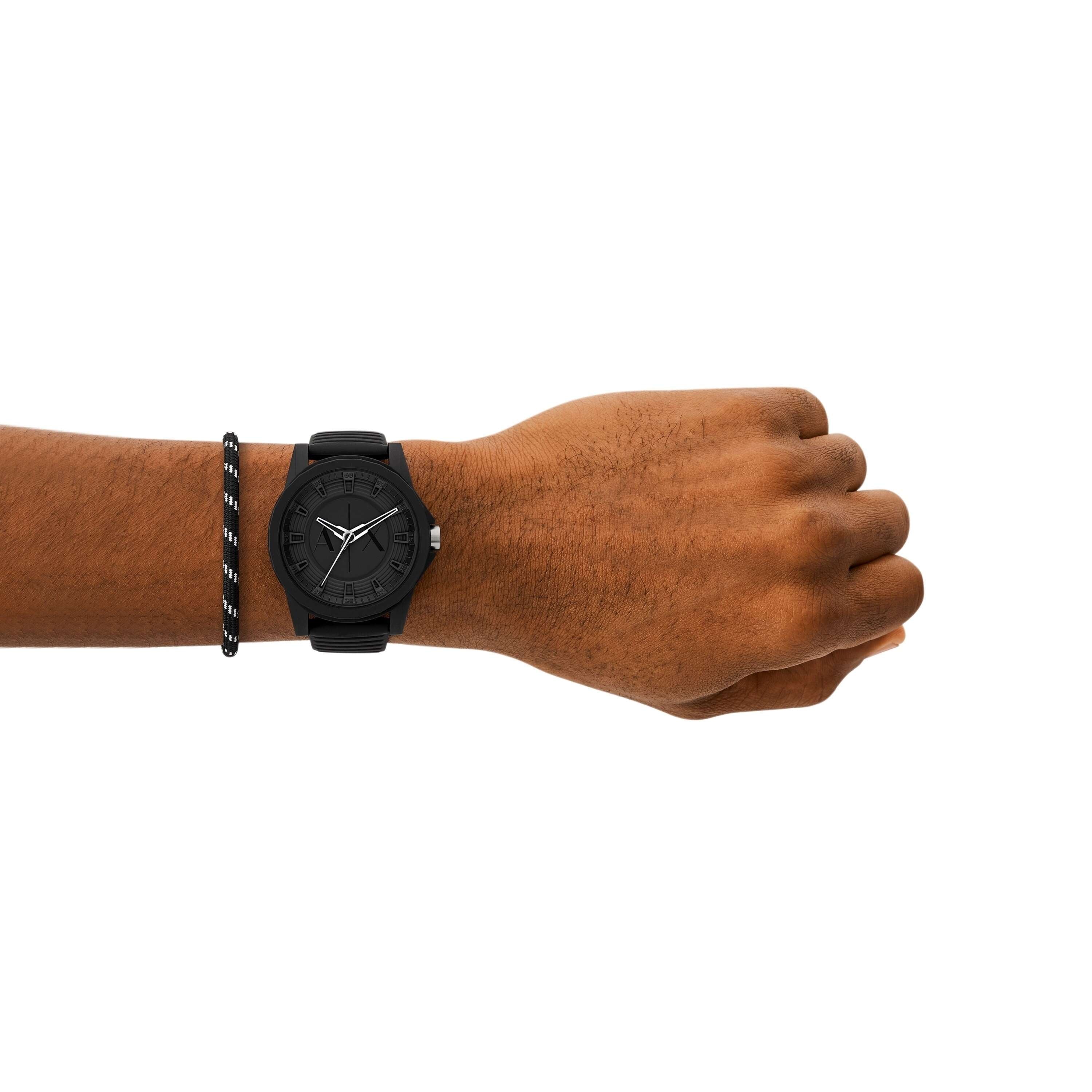 Armani Exchange Black Silicone Watch and Bracelet Set AX7159SET