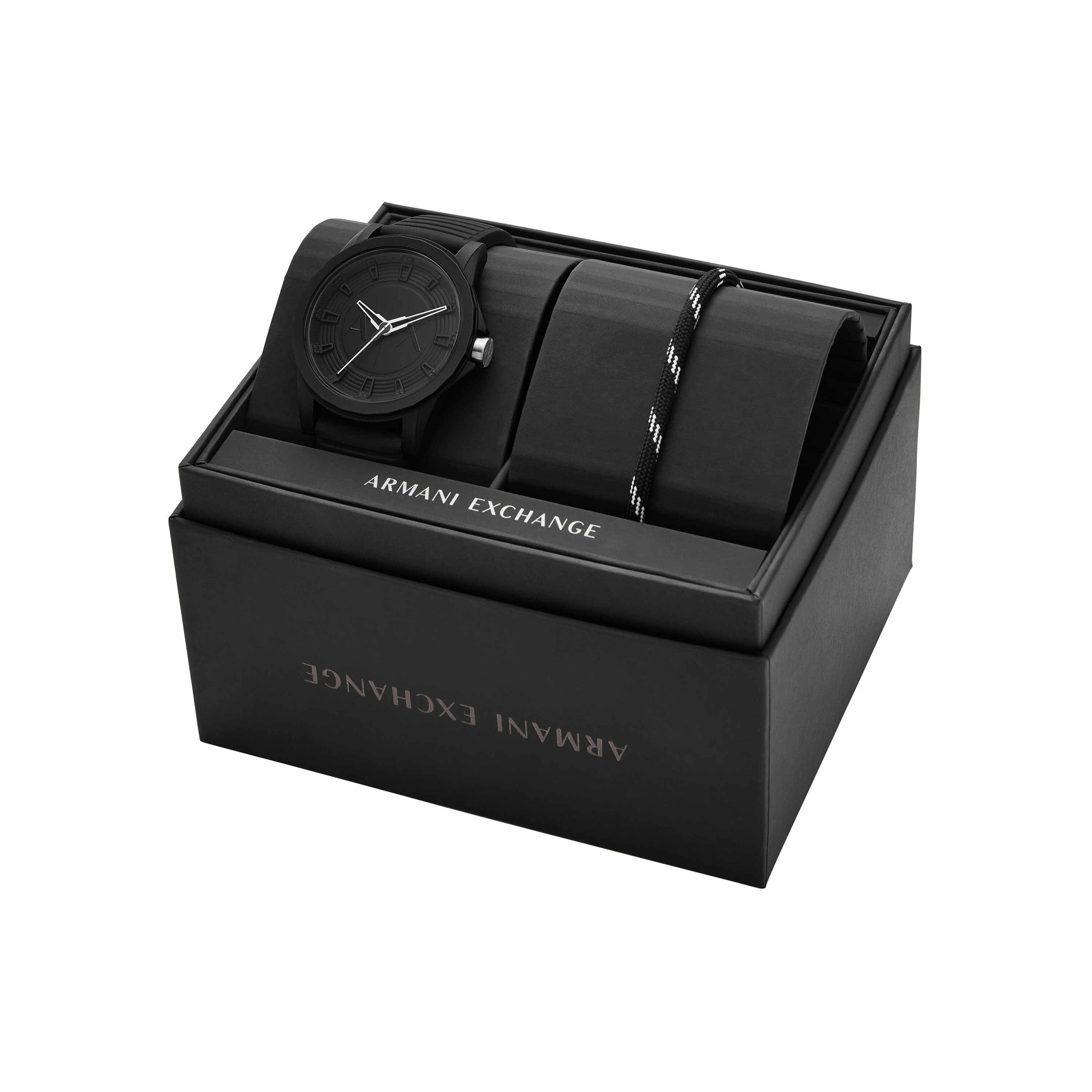 Armani Exchange Black Silicone Watch and Bracelet Set AX7159SET