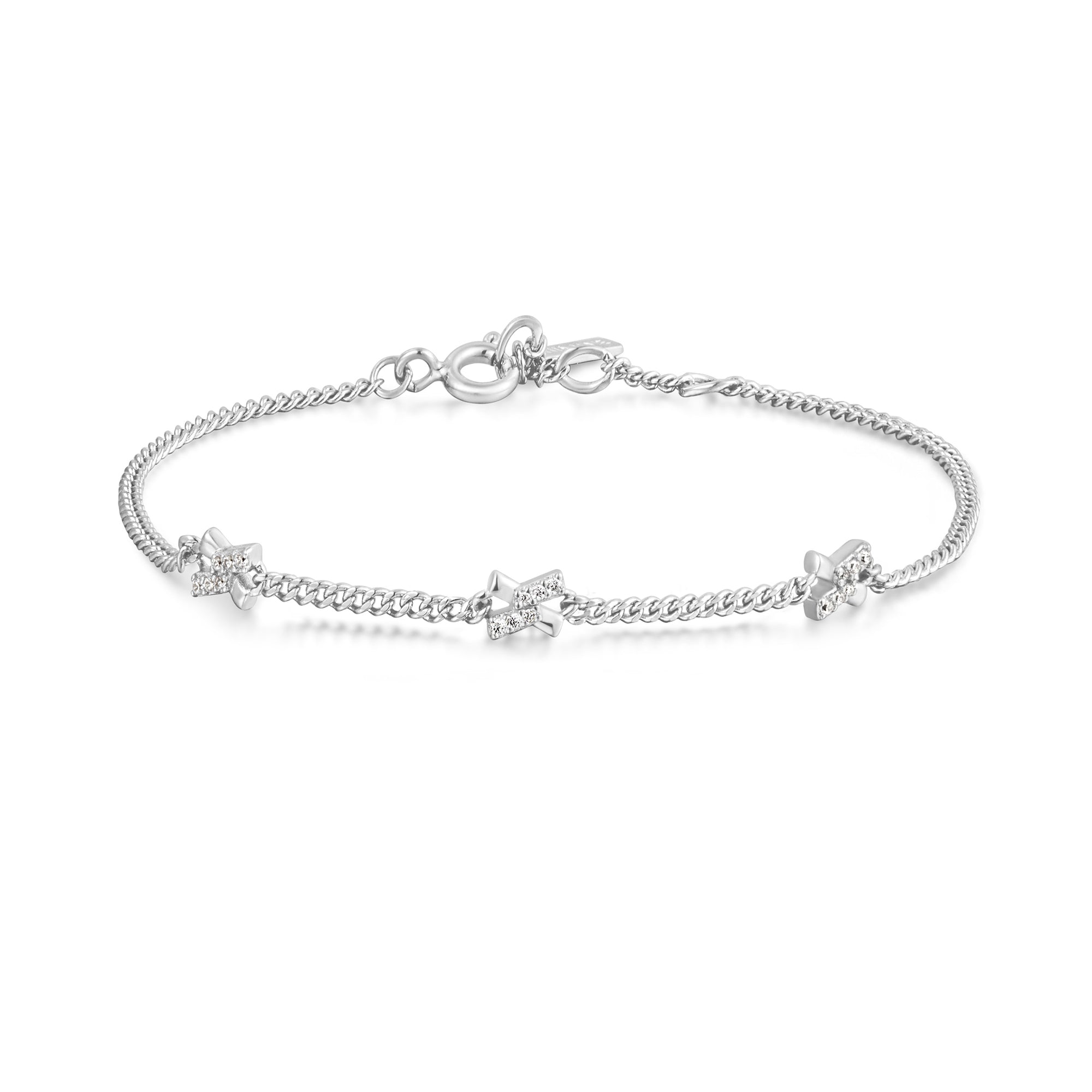 Ania Haie Silver Cross Bracelet With Sparkling Cubic Zirconia Shine
