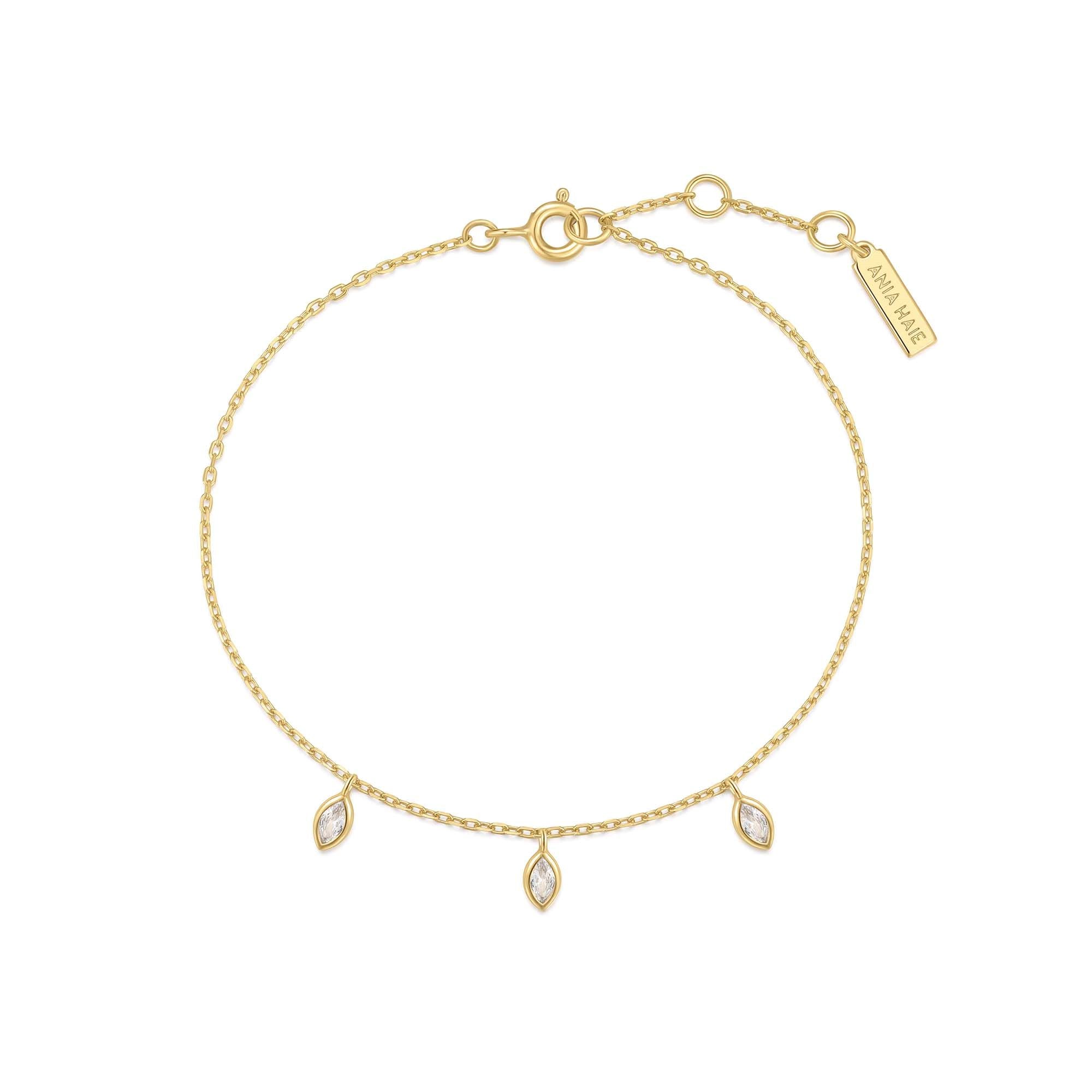 Gold Sparkling Triple Station Bracelet for Elegant Timeless Style