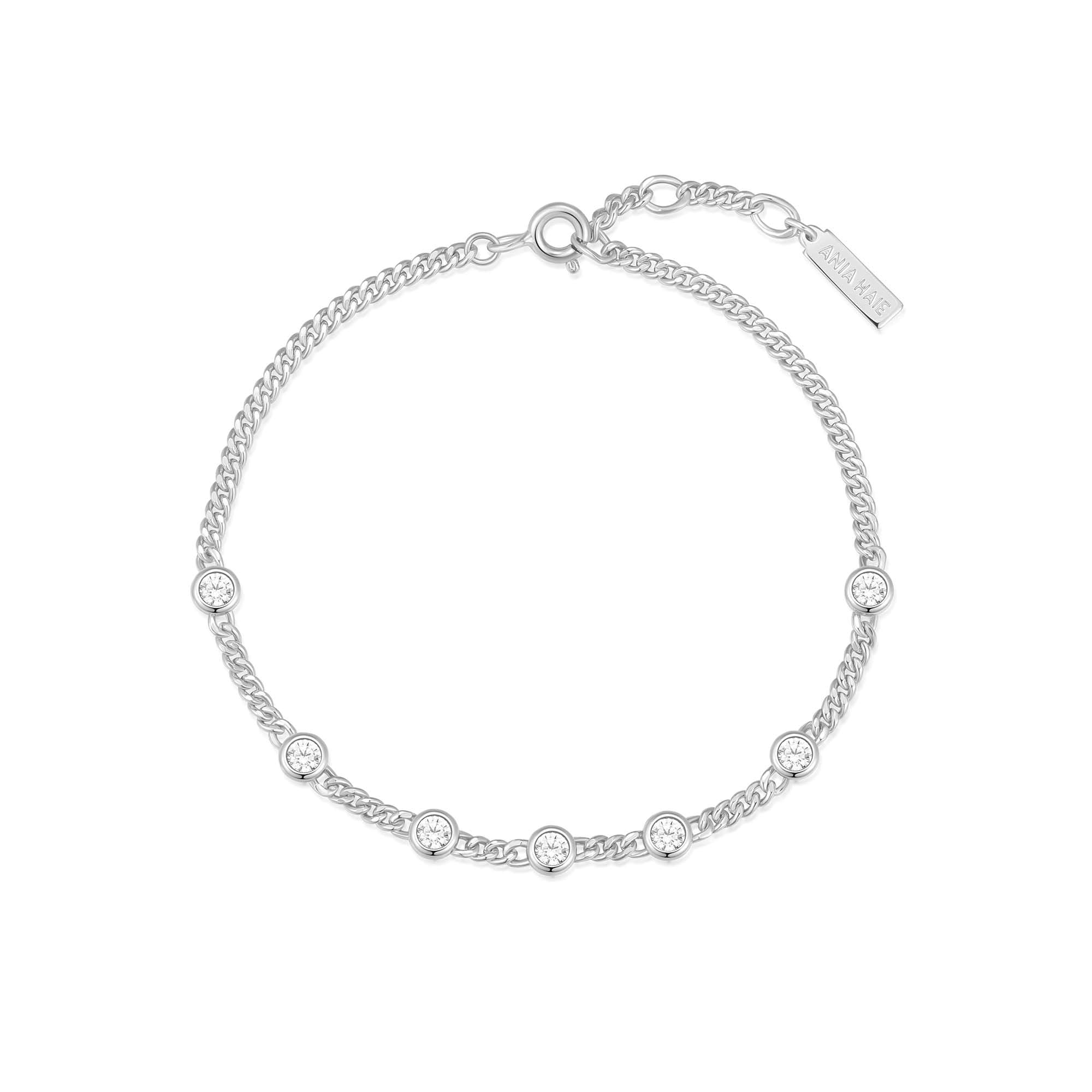 Silver Multi Station Bracelet Elegant Layered Round Stone Design