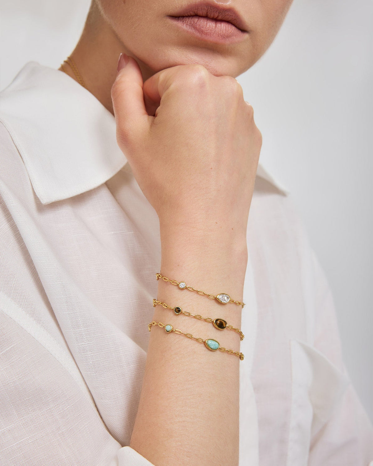 Ania Haie Gold Bezel Organic Dome Pebble Station Bracelet B076-08G B076-08G view 4