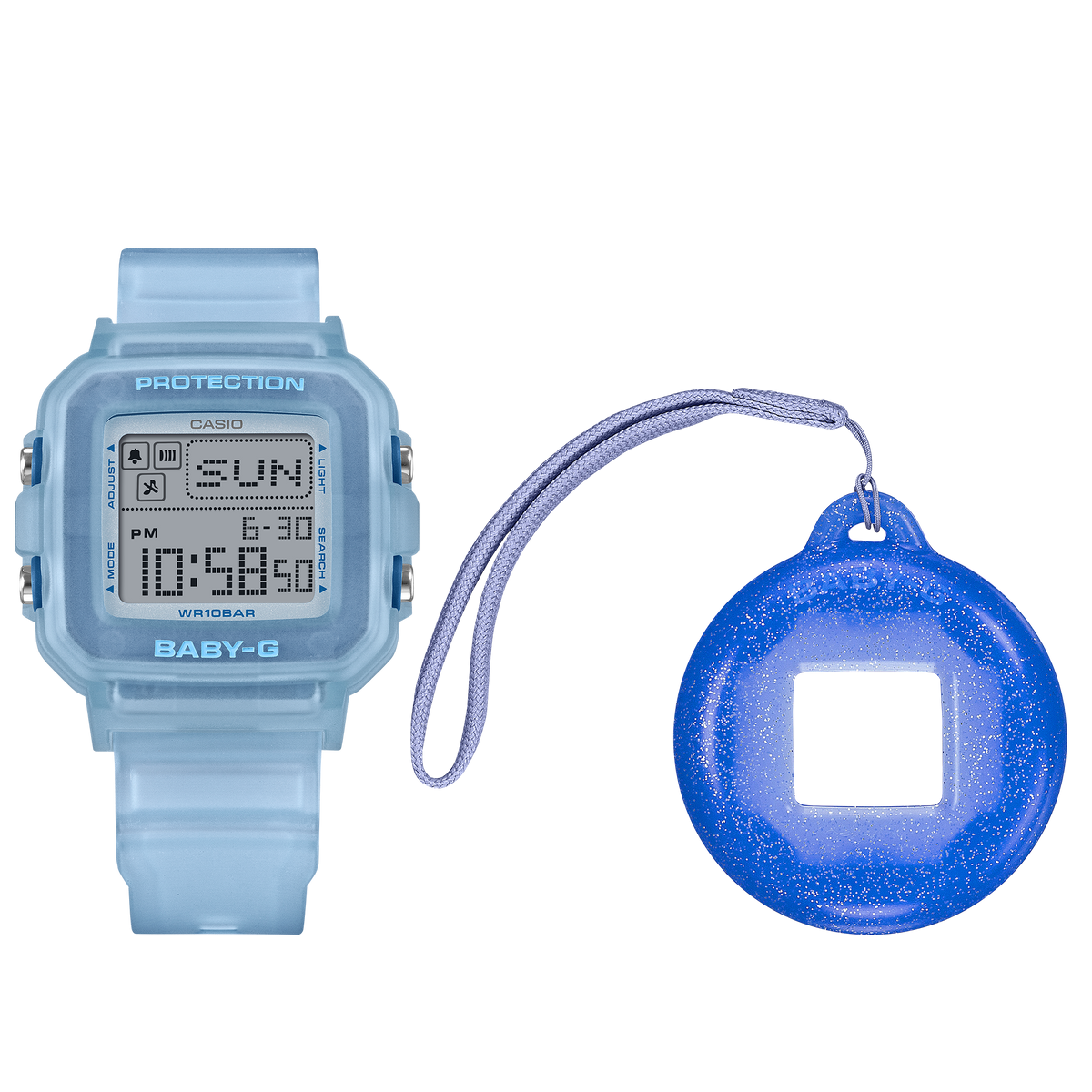 Baby-G +PLUS BGD10KG-2D blue watch and silicone holder set.