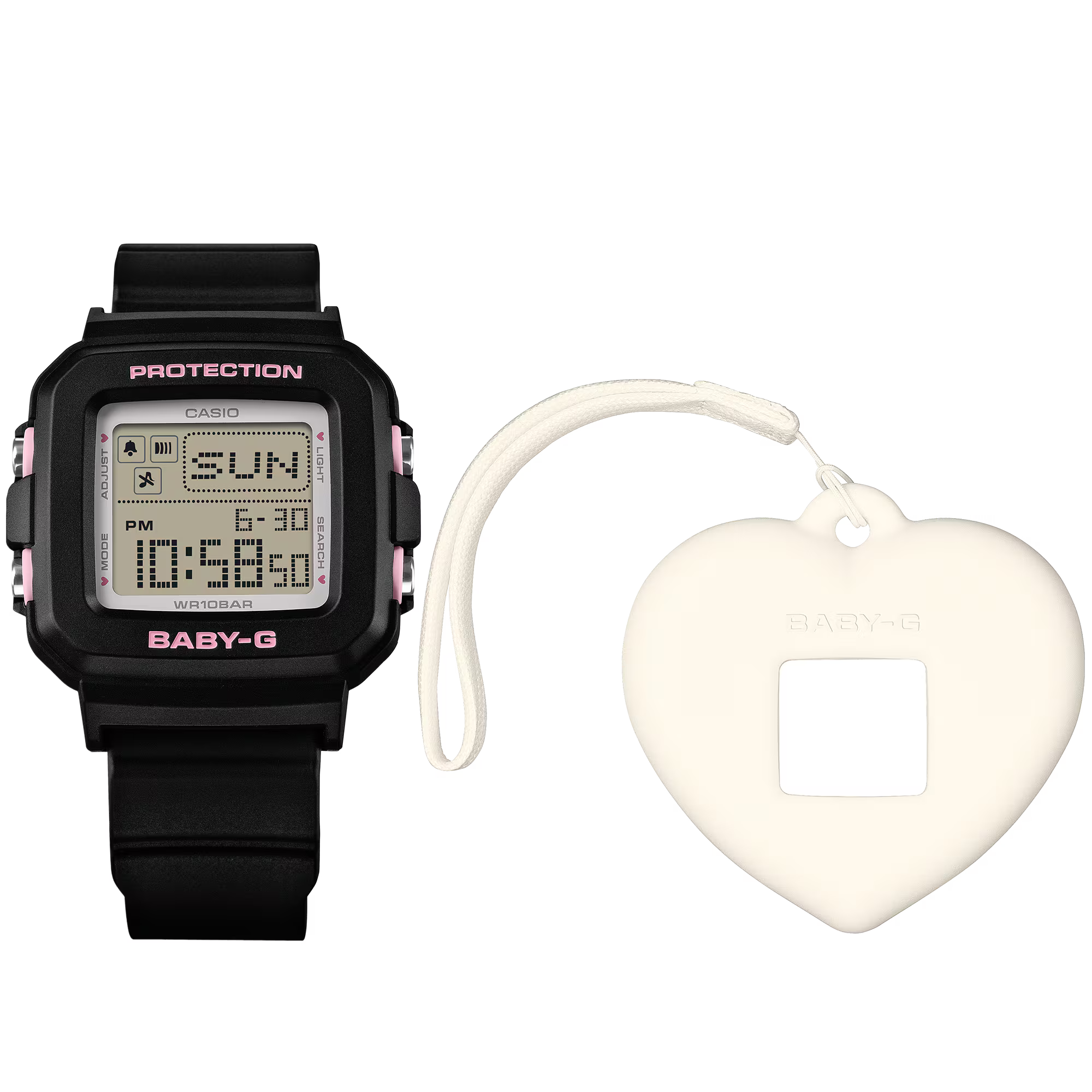 Baby-G Digital White Heart Pop Dial Black Resin Band Watch BGD10KH-1D