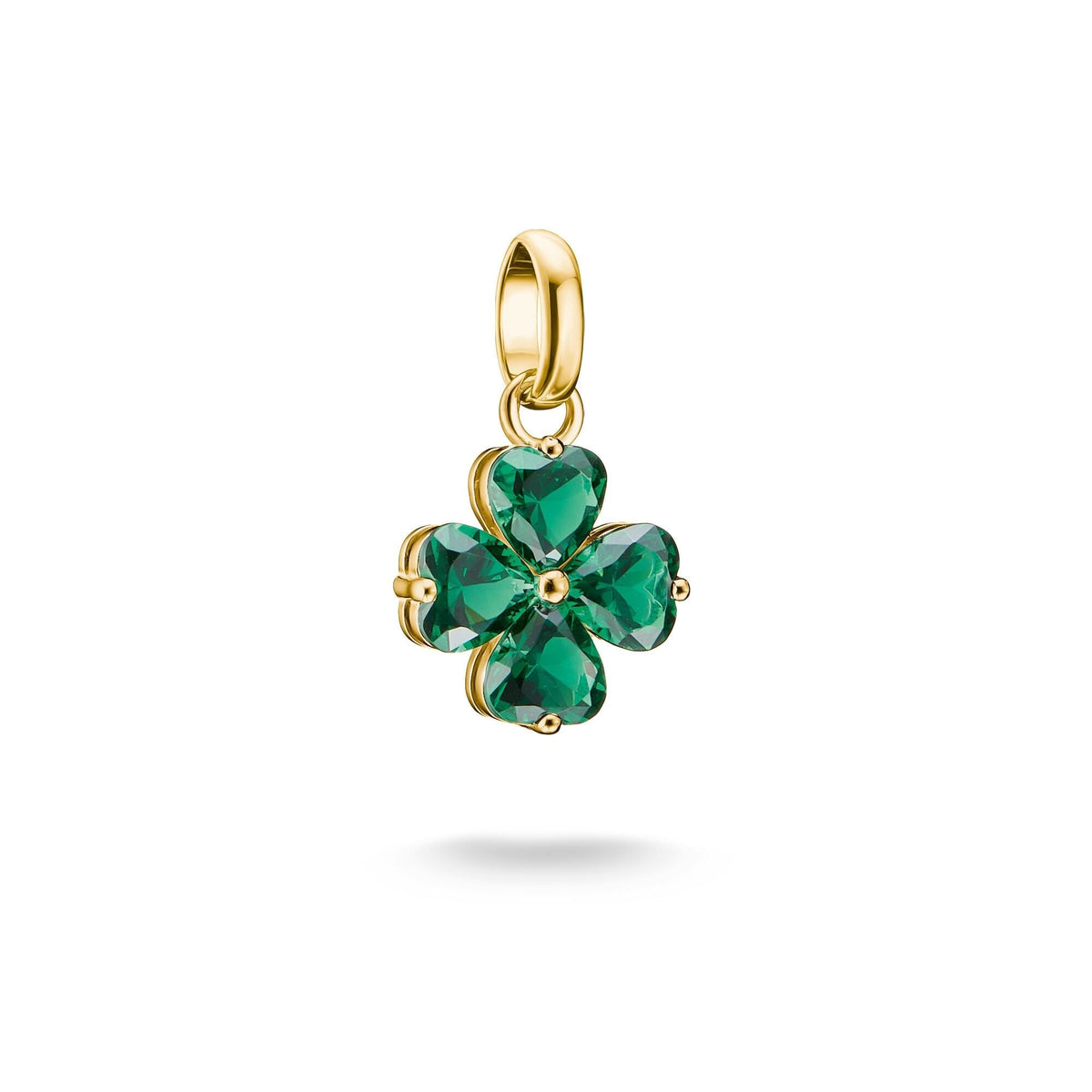 Thomas Sabo Gold-Plated Four-Leaf Clover Charm with Green Heart-Cut Stones CCC1326MGRY CCC1326MGRY front packshot