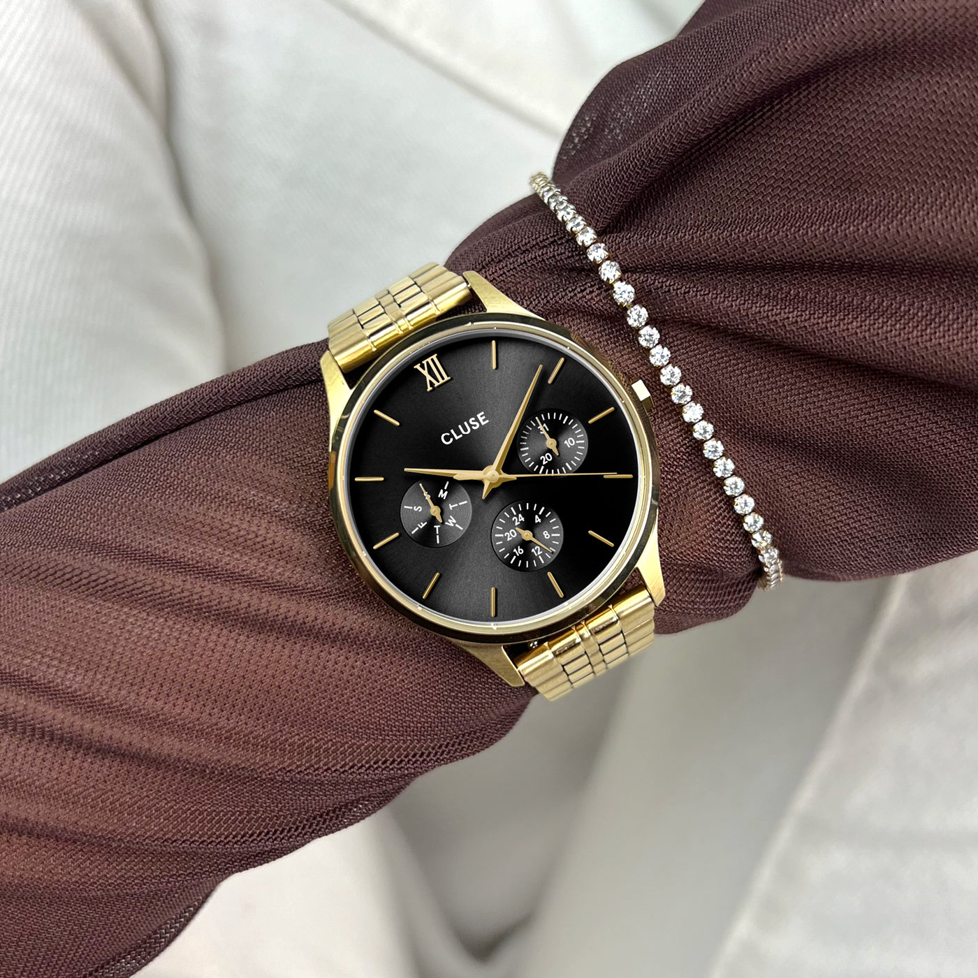 CLUSE Minuit Multifunction Black Gold Link Watch CW10707