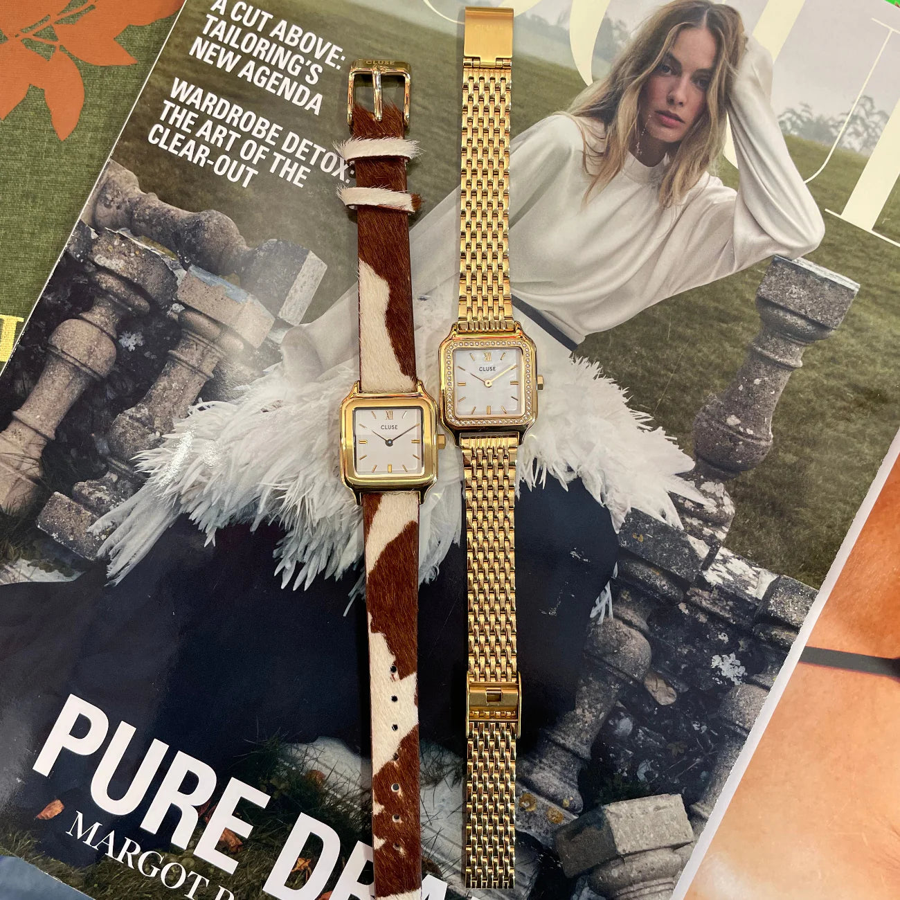 CLUSE Gracieuse Petite Stainless Steel Glass Pearls White Gold Women's Watch CW11826