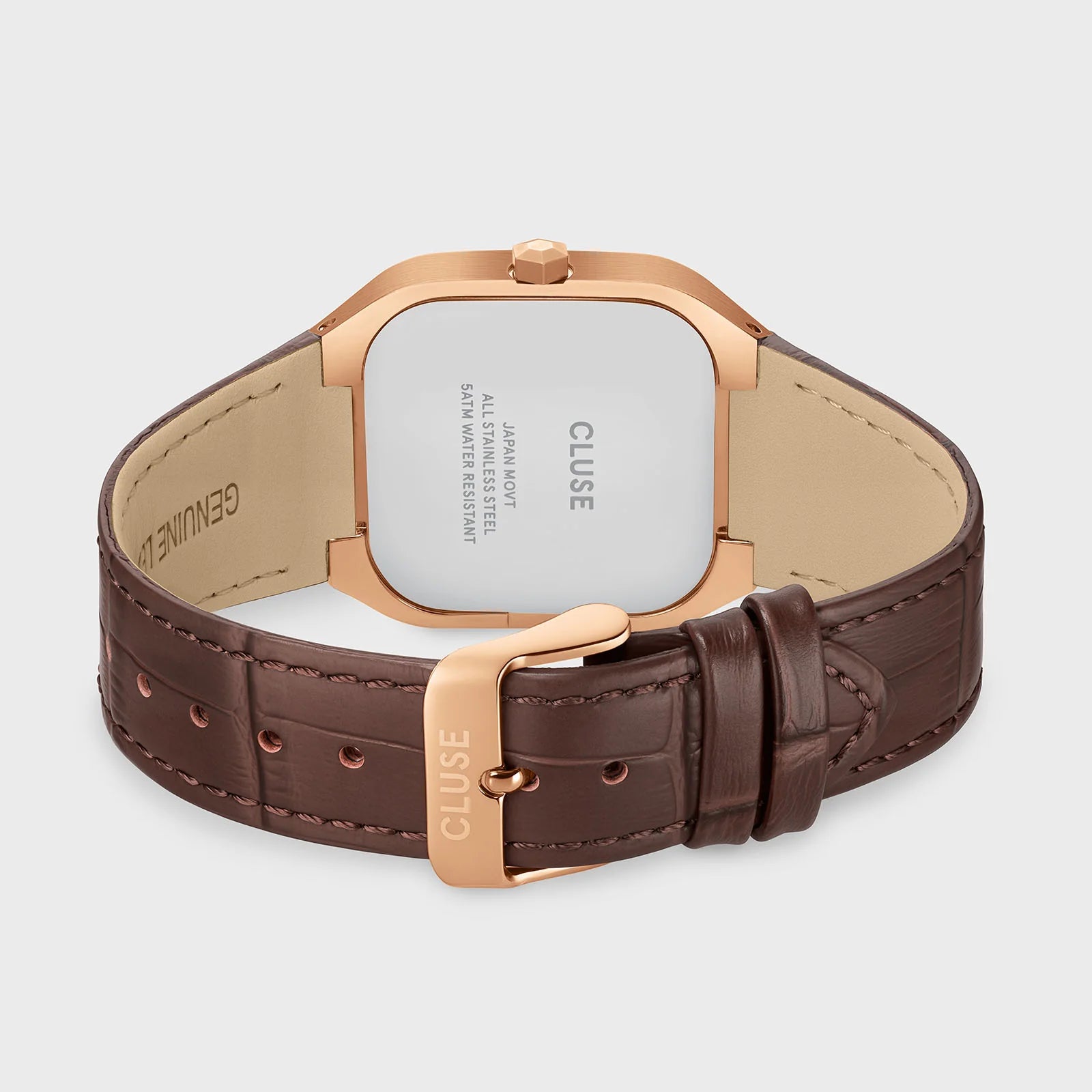 CLUSE Quadrus Brown Leather Band Blue Dial Rose Gold Men's Watch CW25705