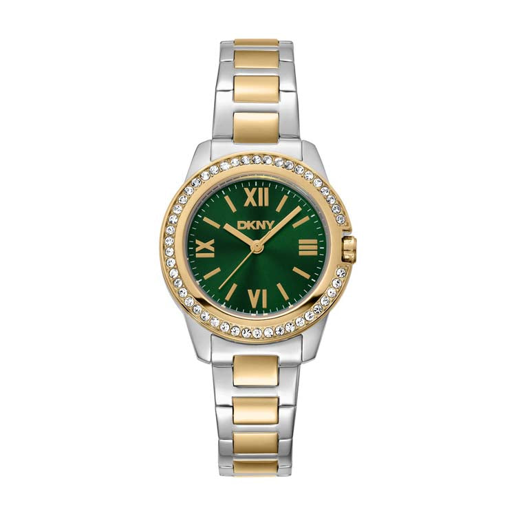 DKNY Two Tone Stainless Steel Green Dial Watch for Women 30mm