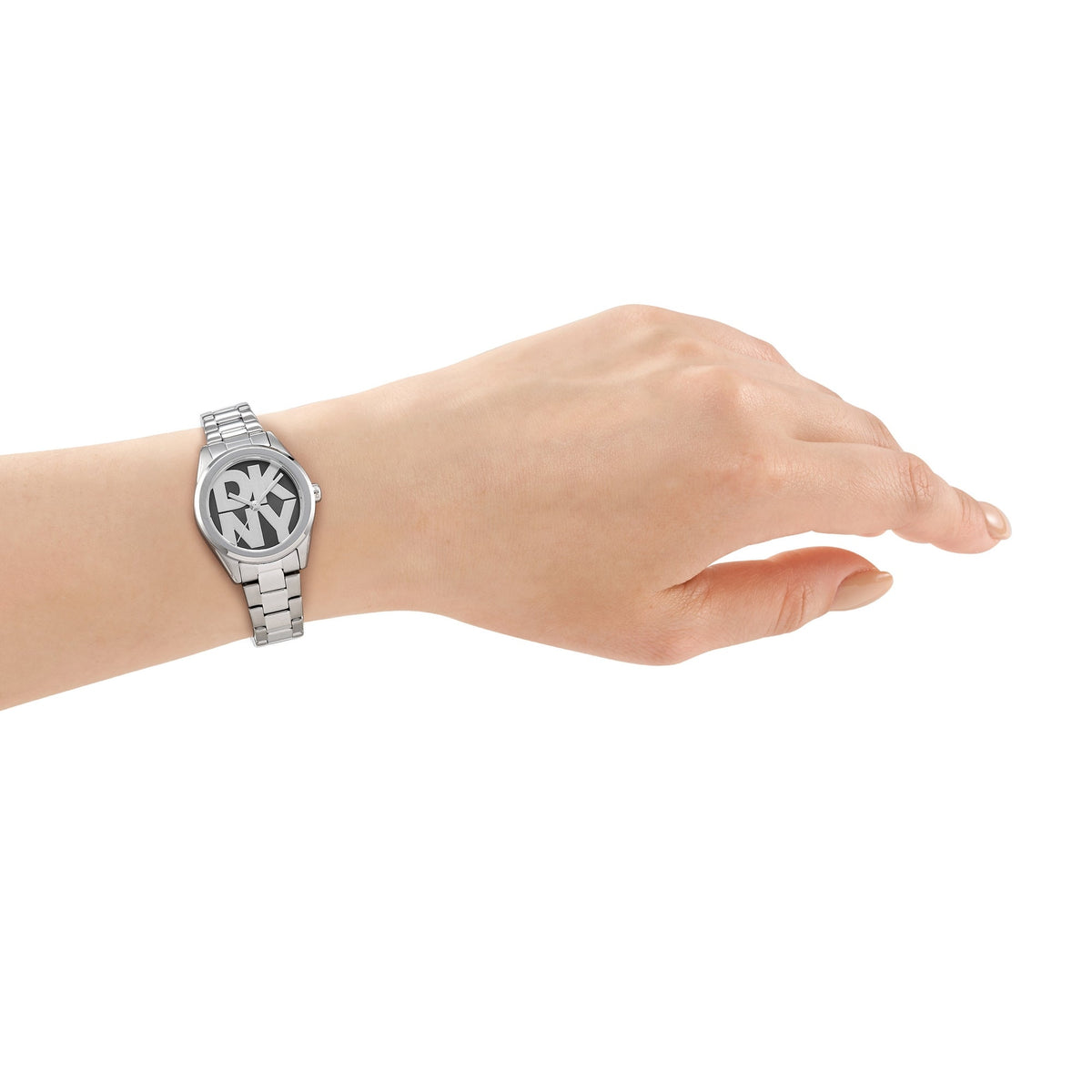 DKNY Logo Silver 28mm Black Dial Womens Watch + Silver Bracelet DK1L145M0045