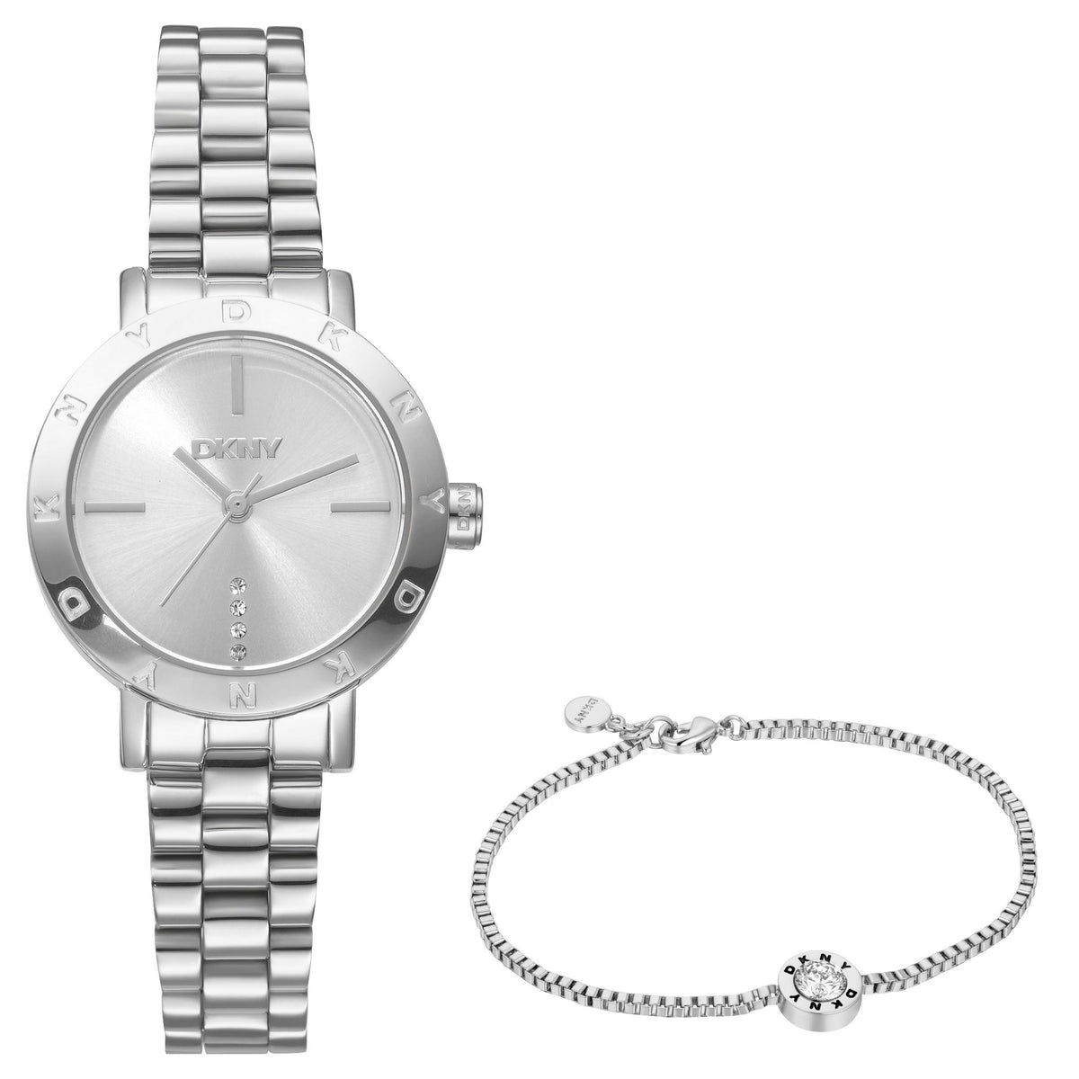 DKNY Essentials Silver 28mm Womens Watch + Silver Bracelet DK1L165M0045