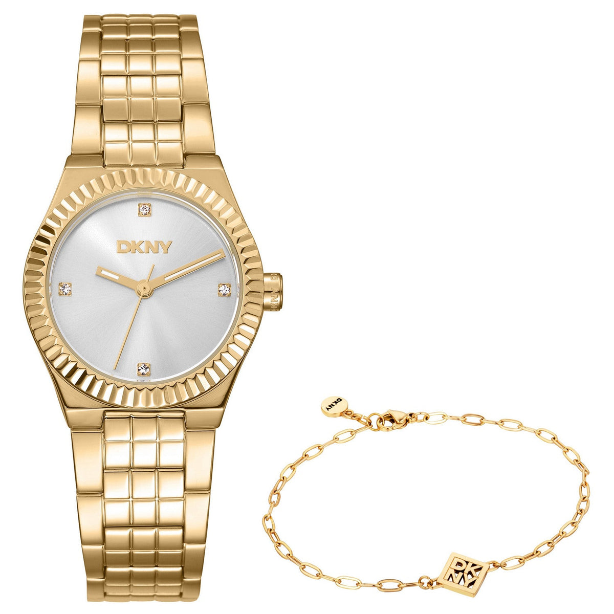 DKNY Essentials Silver Dial Gold Steel Womens Watch DK1L182M0035 front packshot