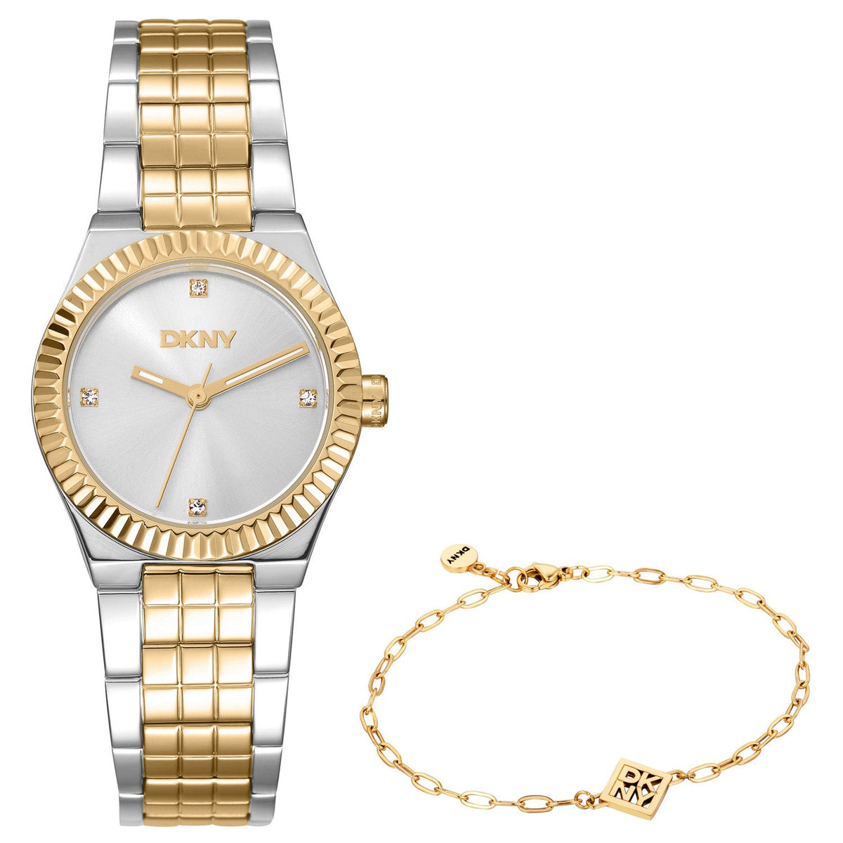DKNY Essentials Silver Dial Two Tone Steel Womens Watch DK1L182M0055 front packshot