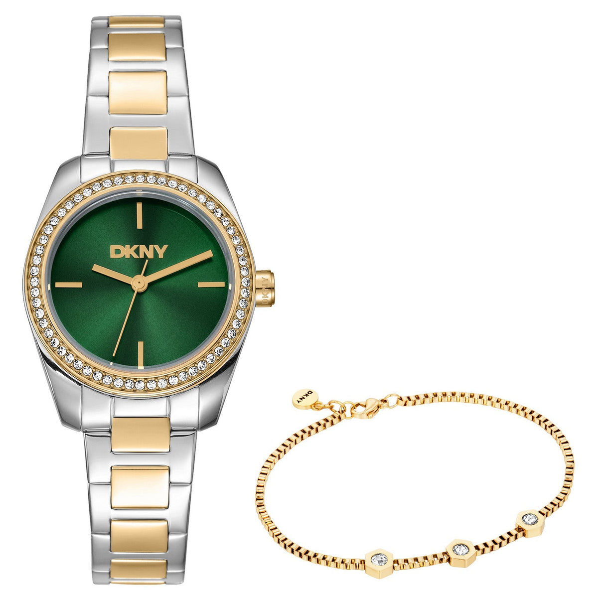 DKNY Evening Green Dial Two Tone Steel Womens Watch DK1L184M0095 front packshot