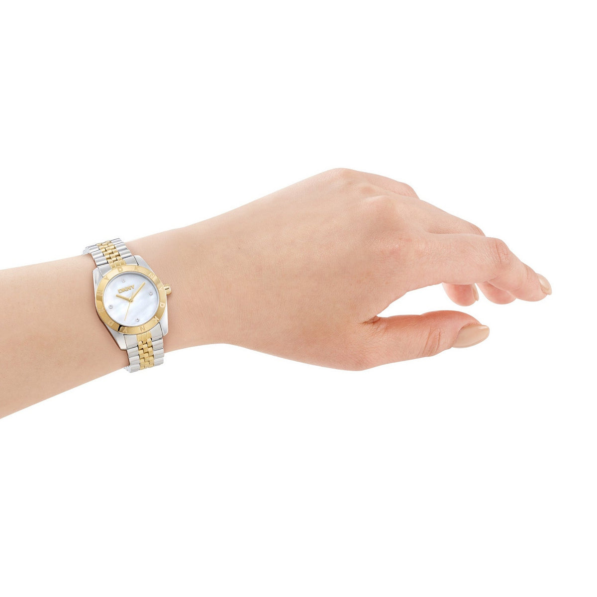 DKNY Logo White MOP Dial Two Tone Steel Womens Watch DK1L185M0265 view 4