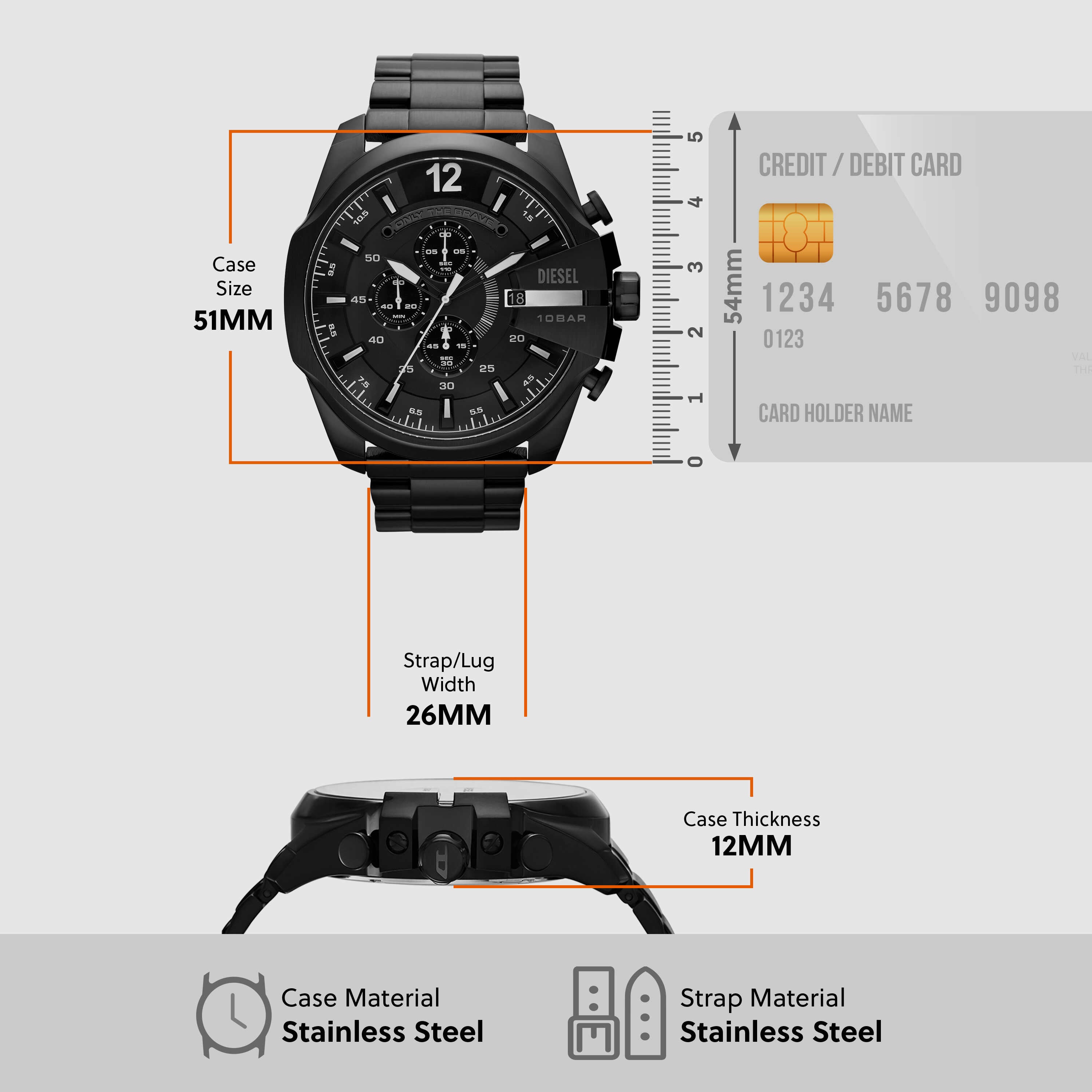 Diesel Mega Chief Chronograph Black Stainless Steel Watch DZ4283