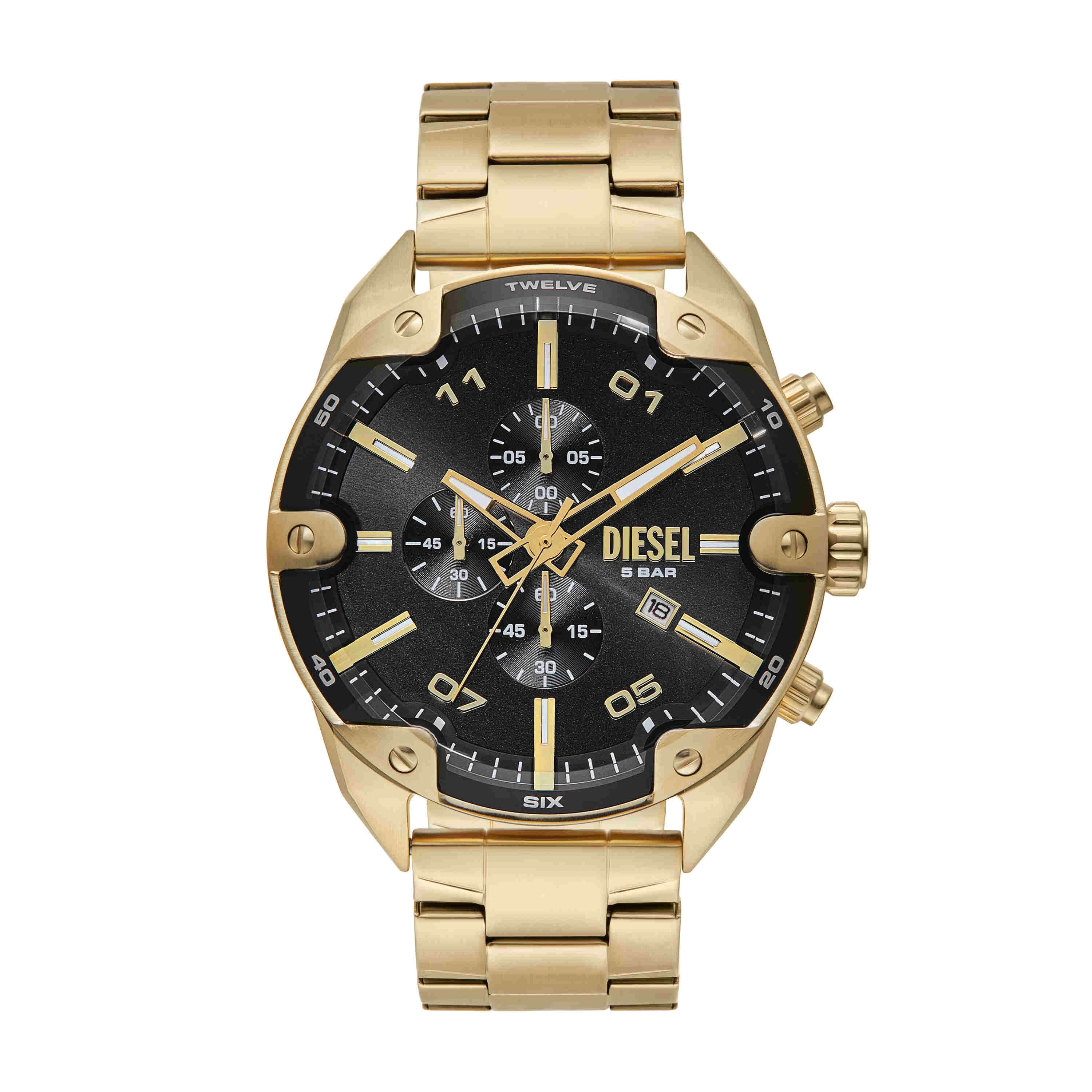 Diesel Spiked Black Dial Gold Stainless Steel Watch DZ4678