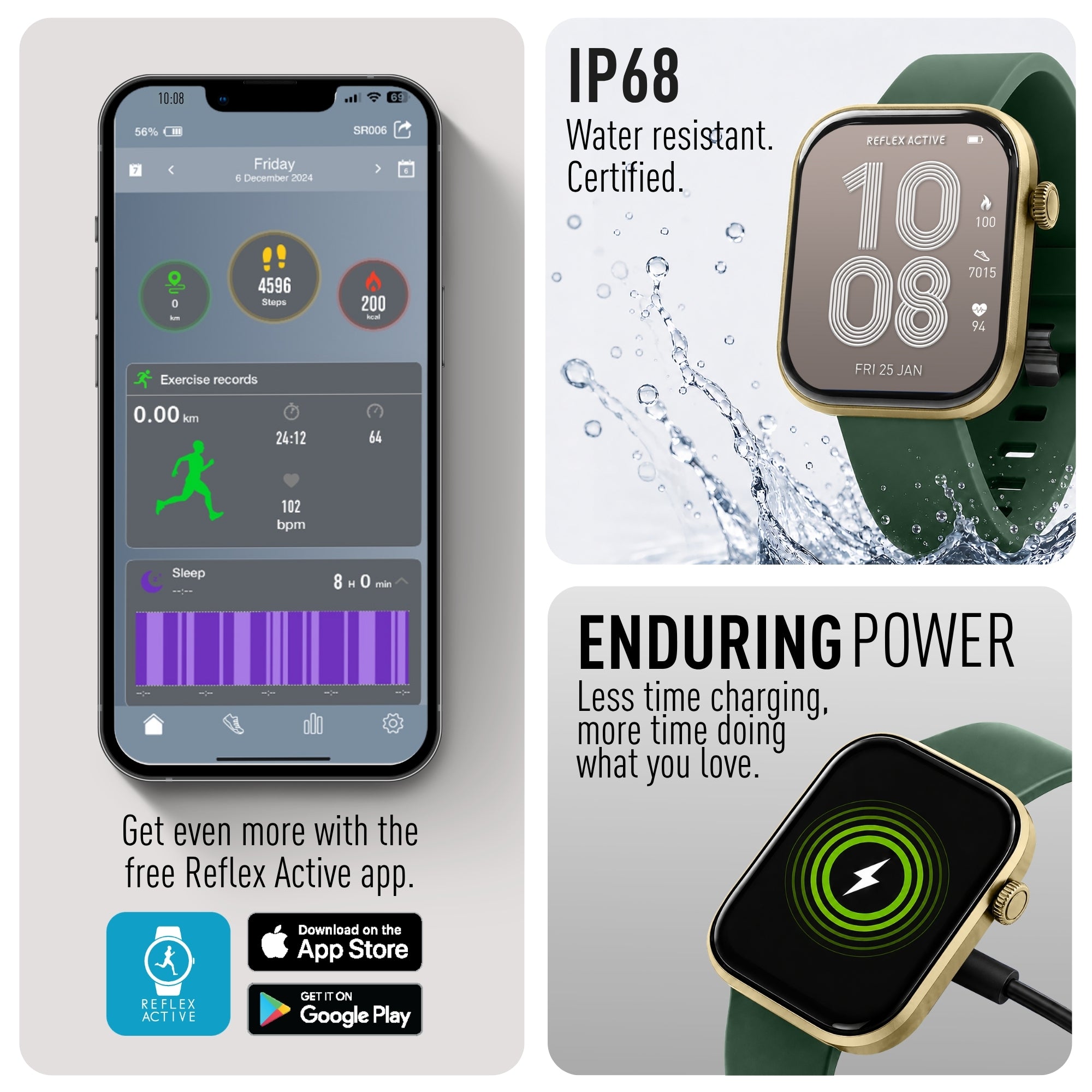 Reflex Active Spectra 300 S Lite Amoled Gold Bezel Green Silicone smart watch — view 5