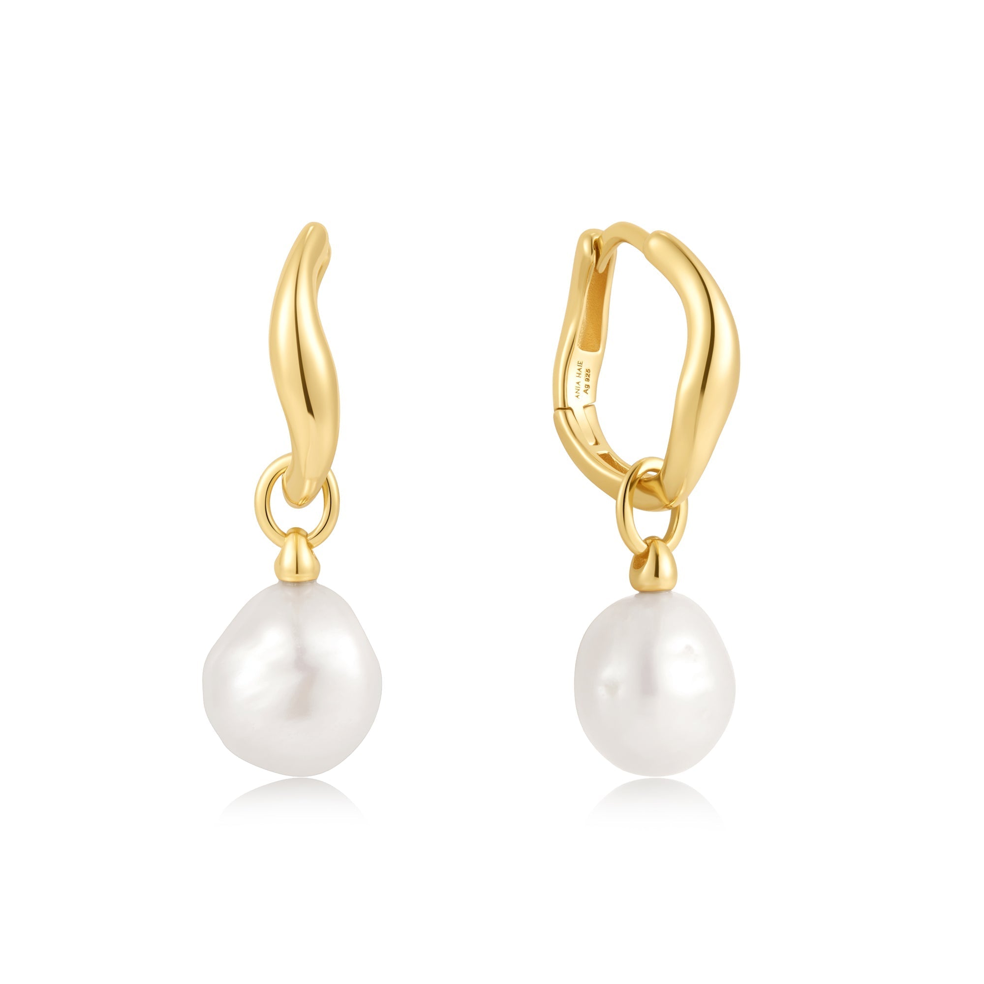 Ania Haie Gold Pearl Drop Hoops Trendy Luxury Statement Earrings