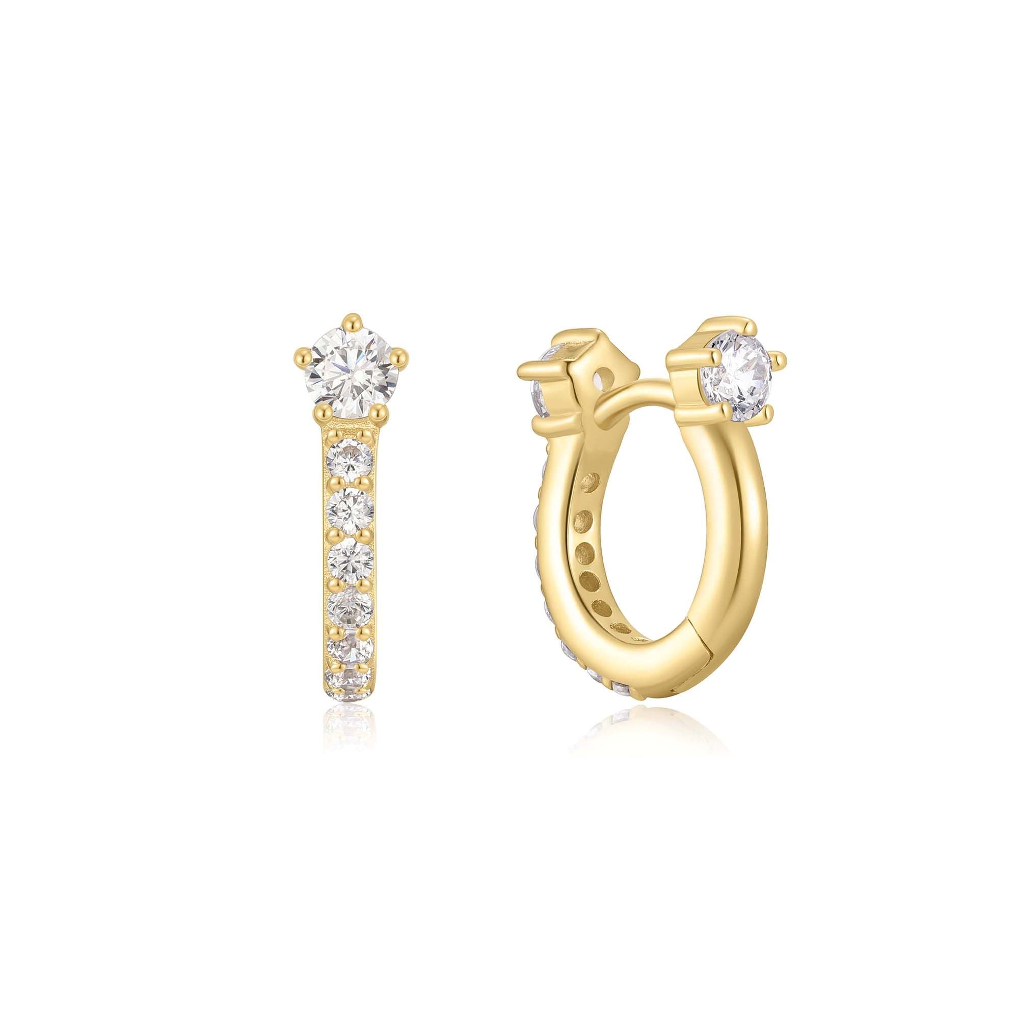 Gold Sparkling Pave Huggie Hoops 14k Sterling Silver Earrings