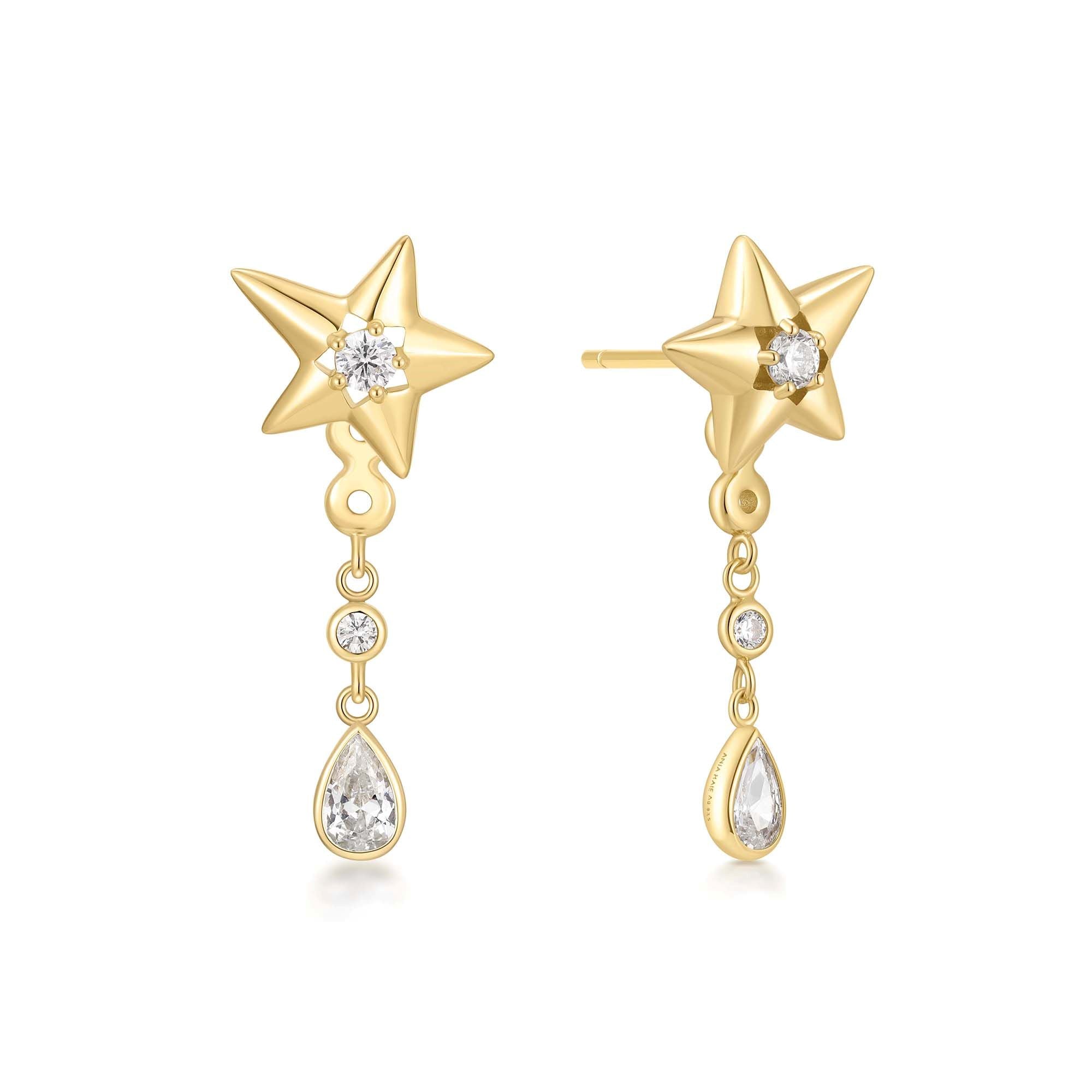 Gold Star Drop Earrings Sparkling Celestial Studs for Women