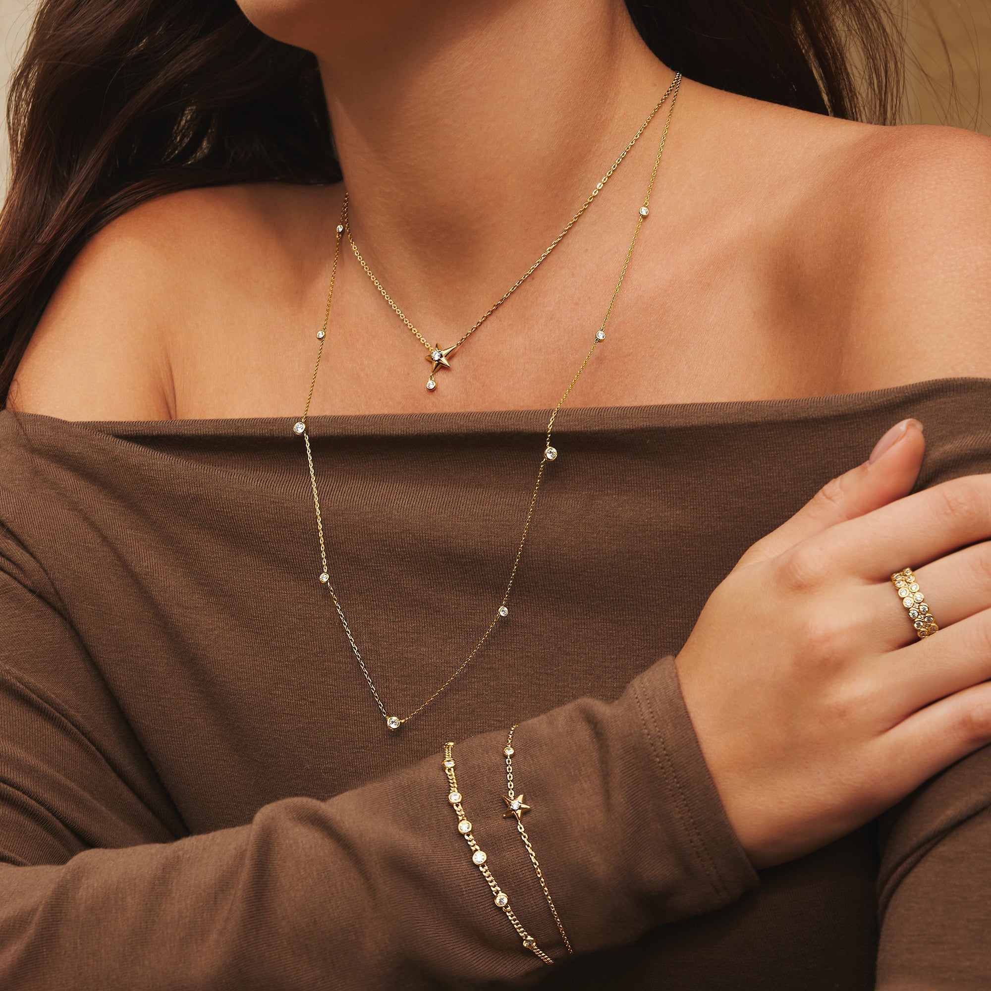 Gold Star Drop Earrings Sparkling Celestial Studs for Women