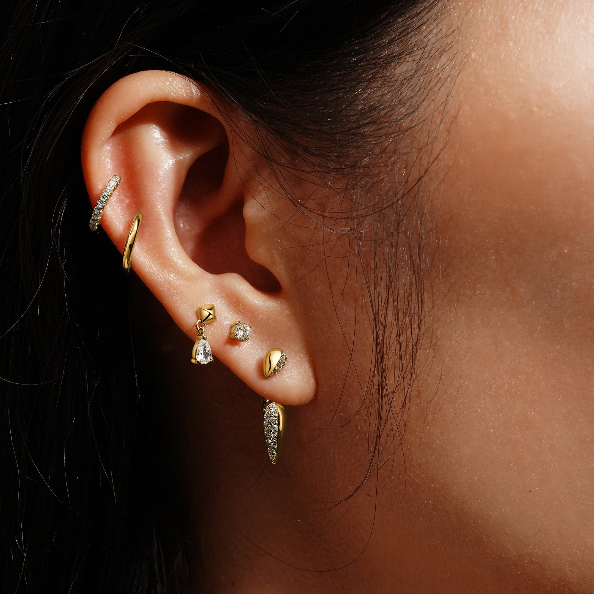 Ania Haie Gold Pyramid Stud Earrings Modern Dangle Geometric Style