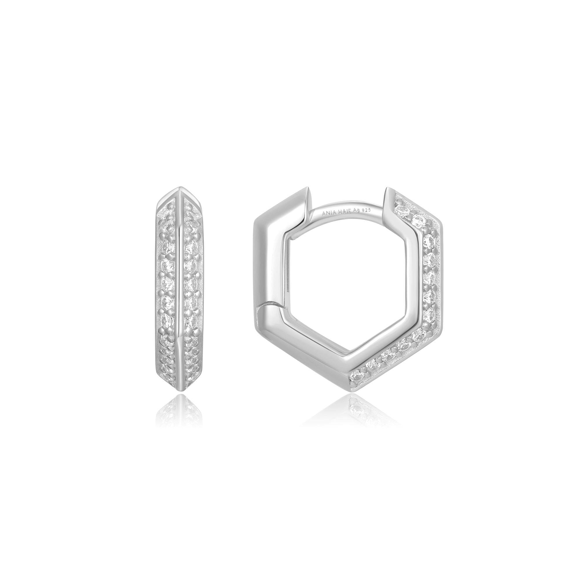 Ania Haie Silver Shield Huggie Hoops Empower Confidence Boldly