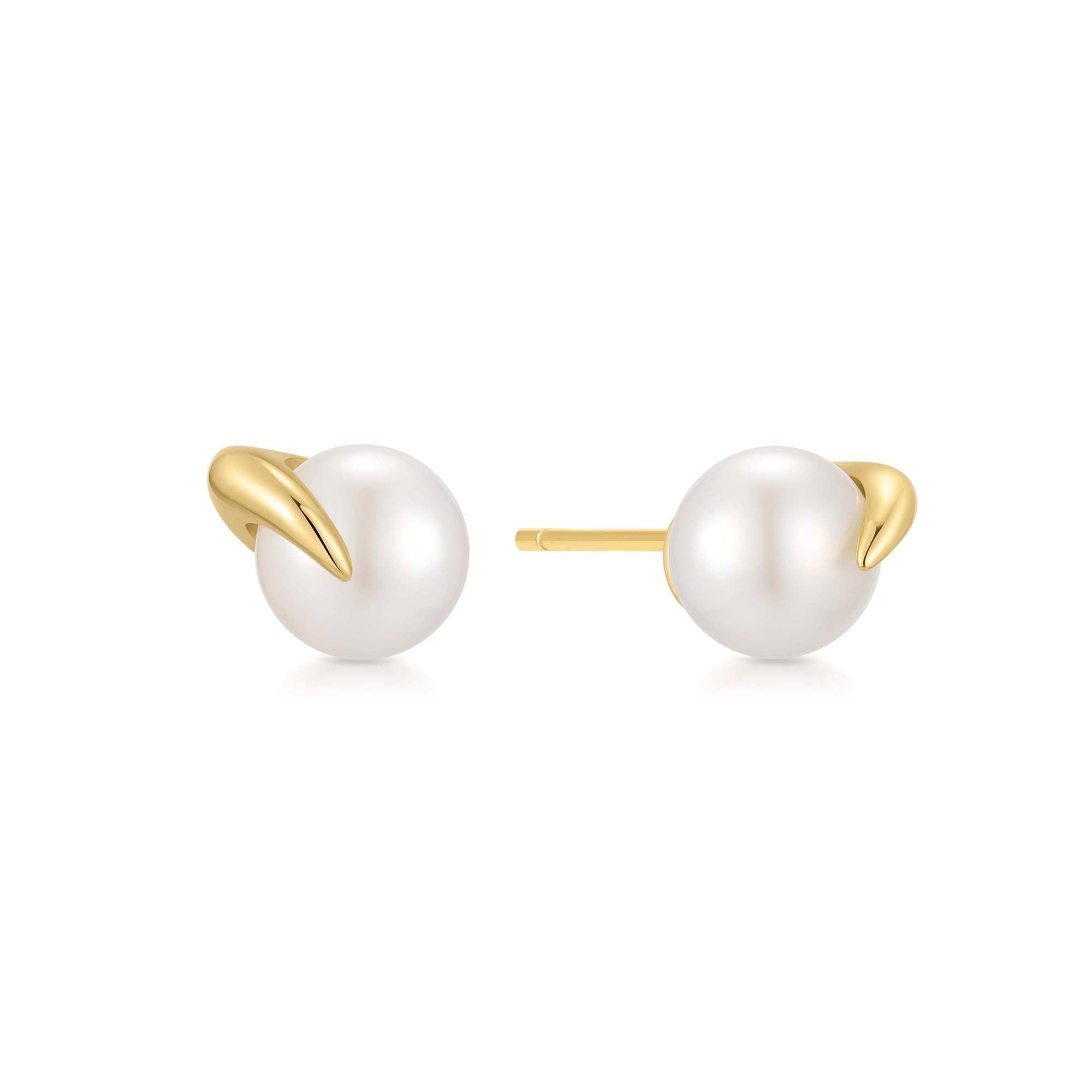 Gold Pearl Claw Stud Earrings Modern Luxury Style by Ania Haie