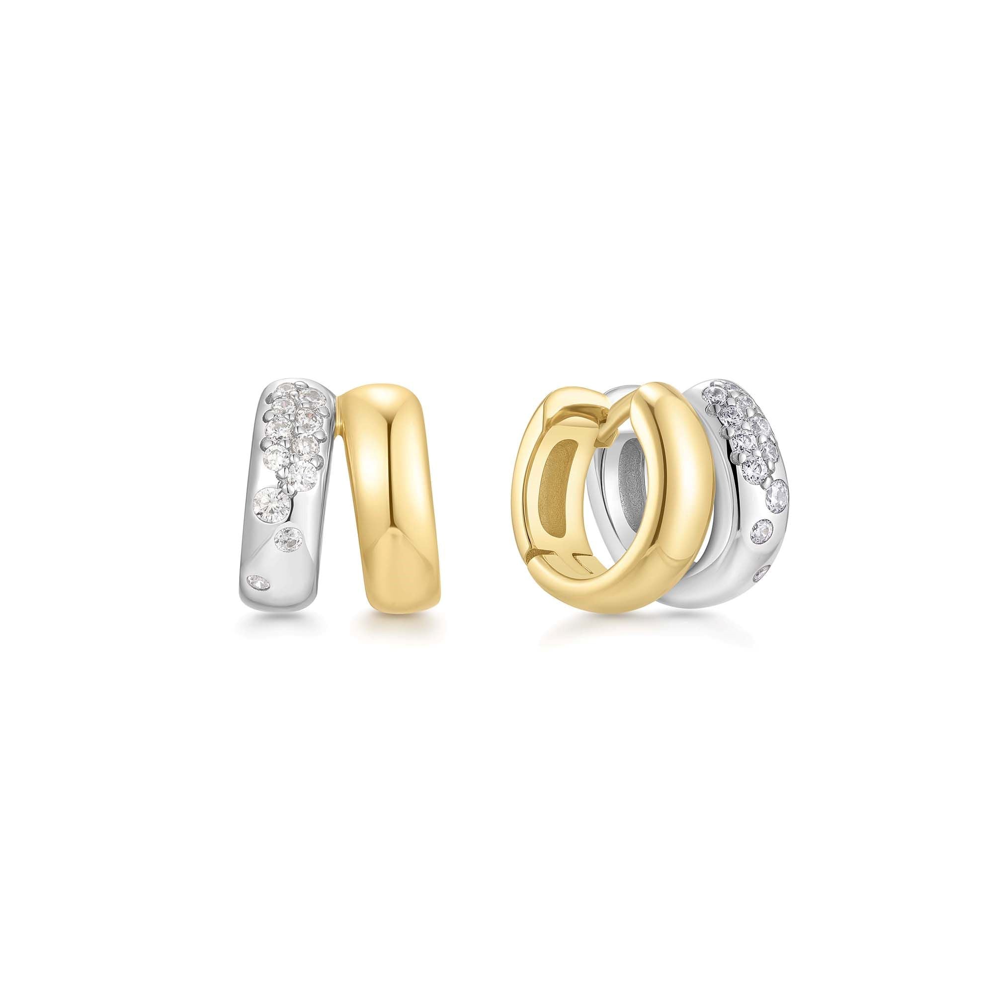 Two Tone Huggie Hoop Earrings Sparkle with Modern Luxury Style