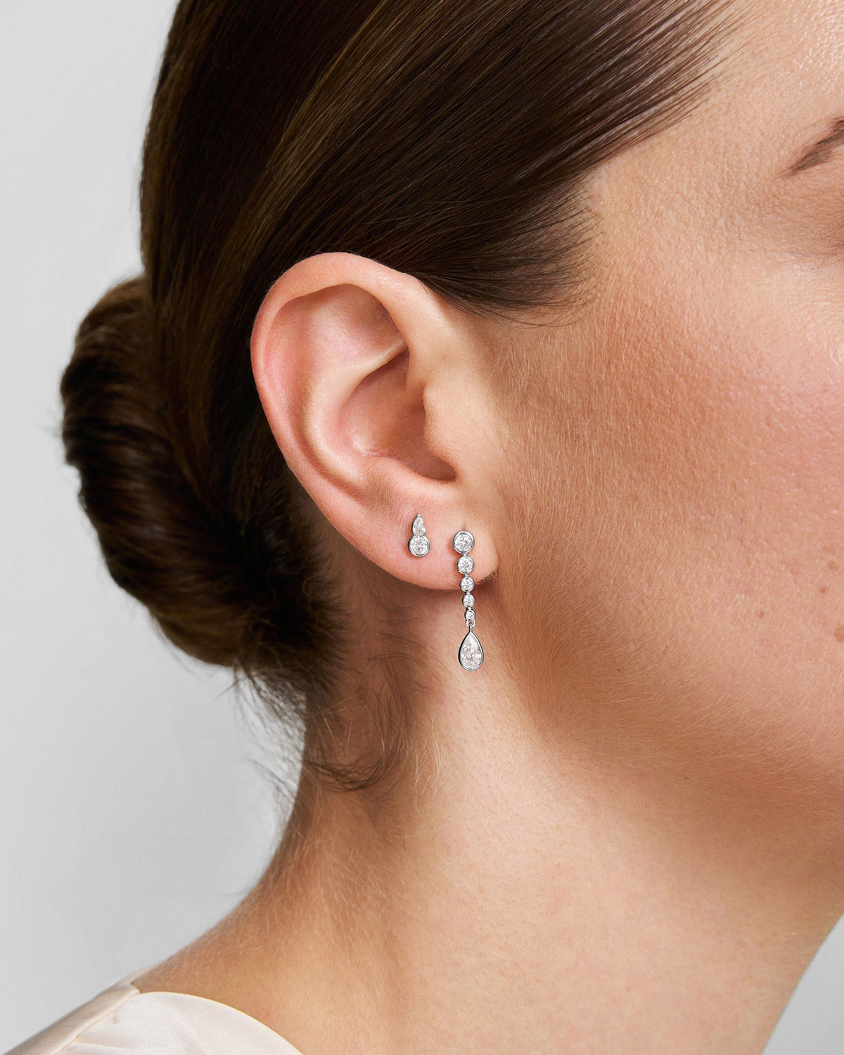 Ania Haie Silver Graduated Bezel Round & Teardrop Dangle Stud Earrings E076-17H E076-17H view 2
