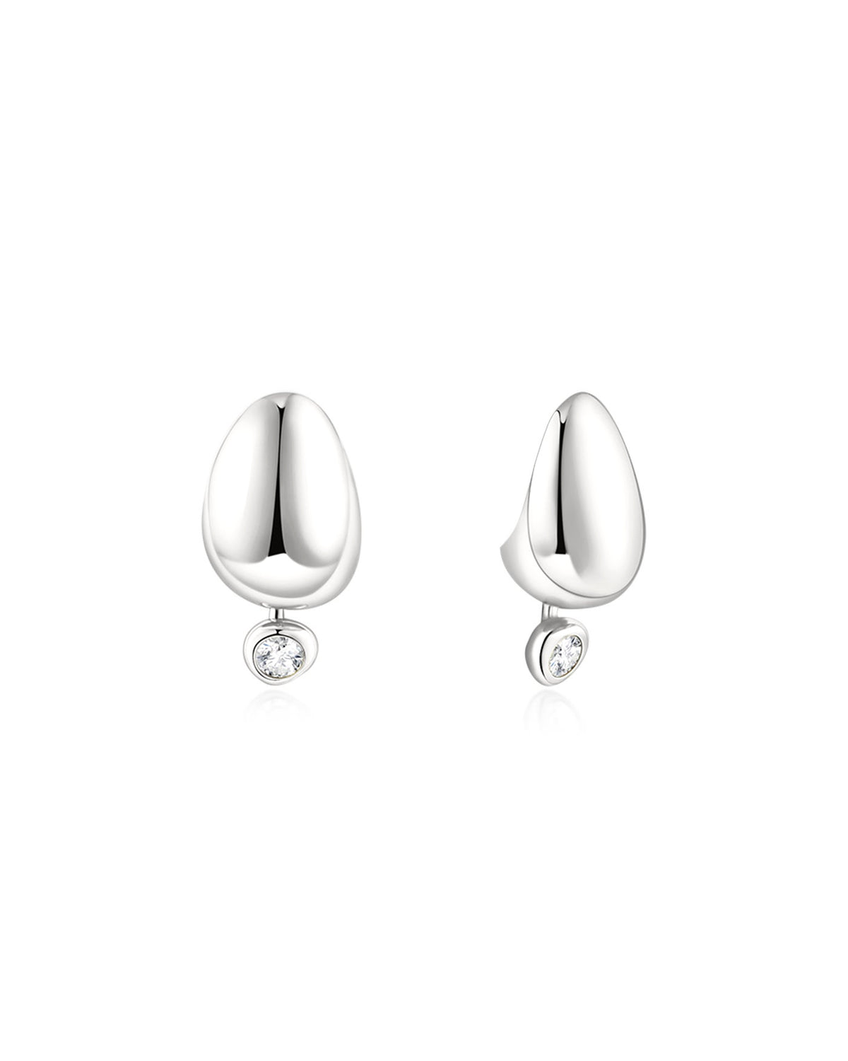 Ania Haie Silver Organic Dome Pebble with Bezel Dangle Stud Earrings E076-07H E076-07H front packshot