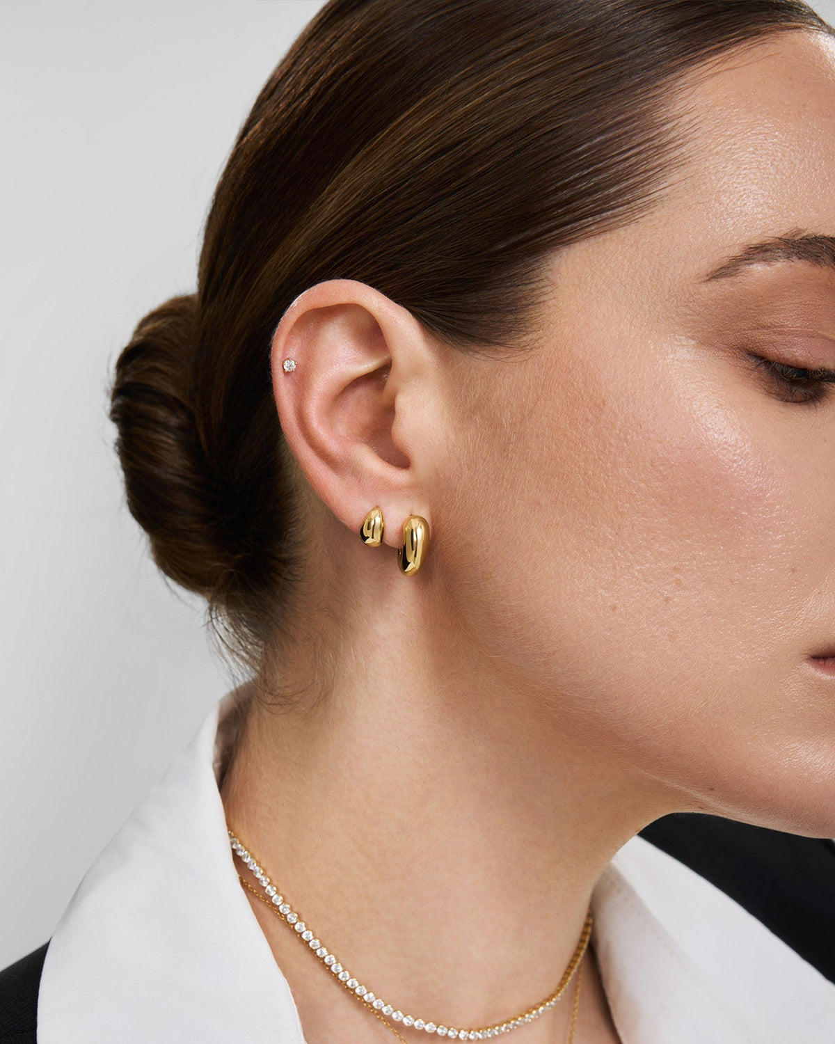 Ania Haie Gold Organic Dome Pebble Huggie Hoop Earrings E076-11G E076-11G view 4