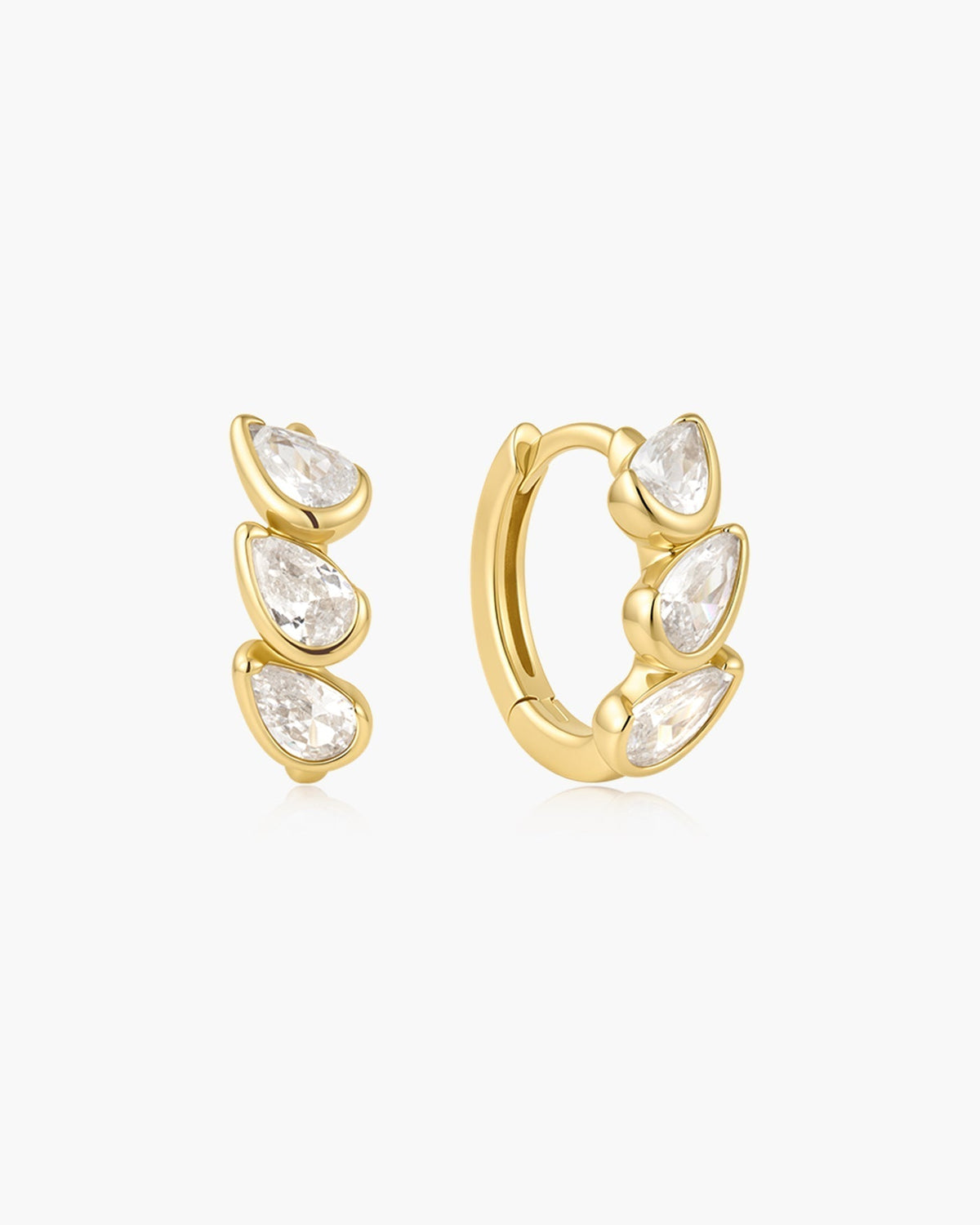 Ania Haie Gold Triple Half-Bezel Teardrop Huggie Hoop Earrings E076-12G E076-12G front packshot