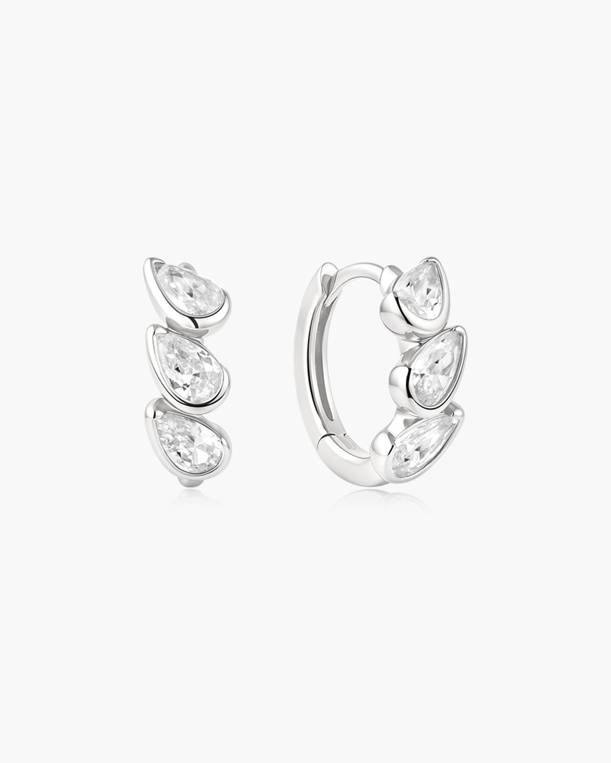 Ania Haie Silver Triple Half-Bezel Teardrop Huggie Hoop Earrings E076-12H E076-12H front packshot