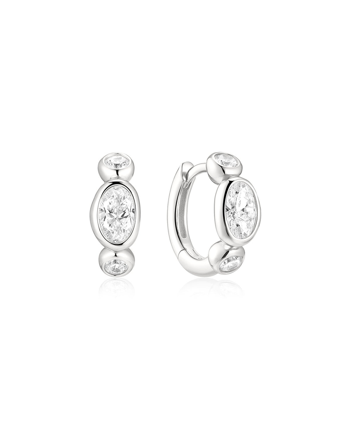 Ania Haie Silver Bezel Organic Pebble & Round Huggie Hoop Earrings E076-13H E076-13H front packshot