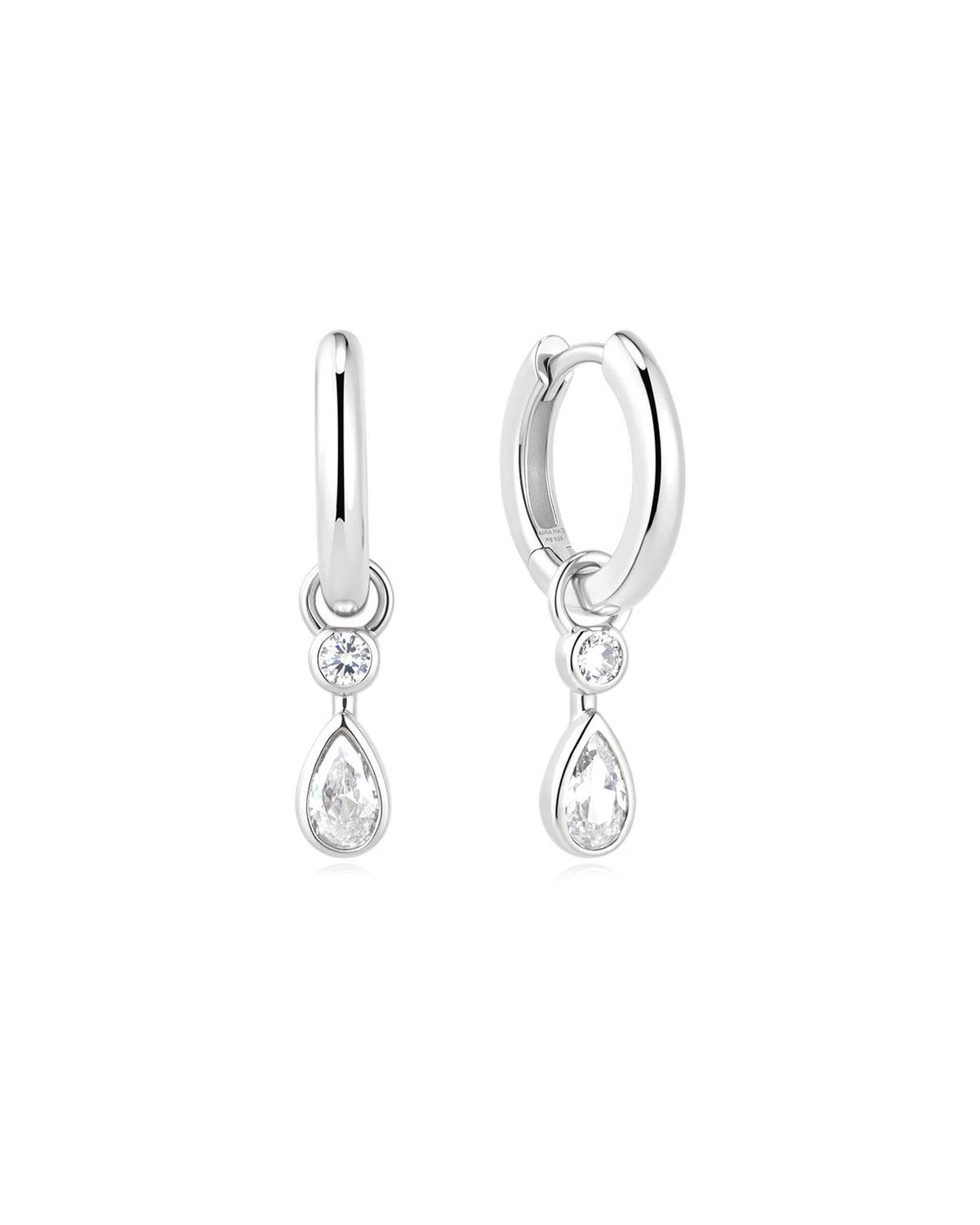 Ania Haie Silver Dangling Bezel Teardrop Huggie Hoop Earrings E076-14H E076-14H front packshot