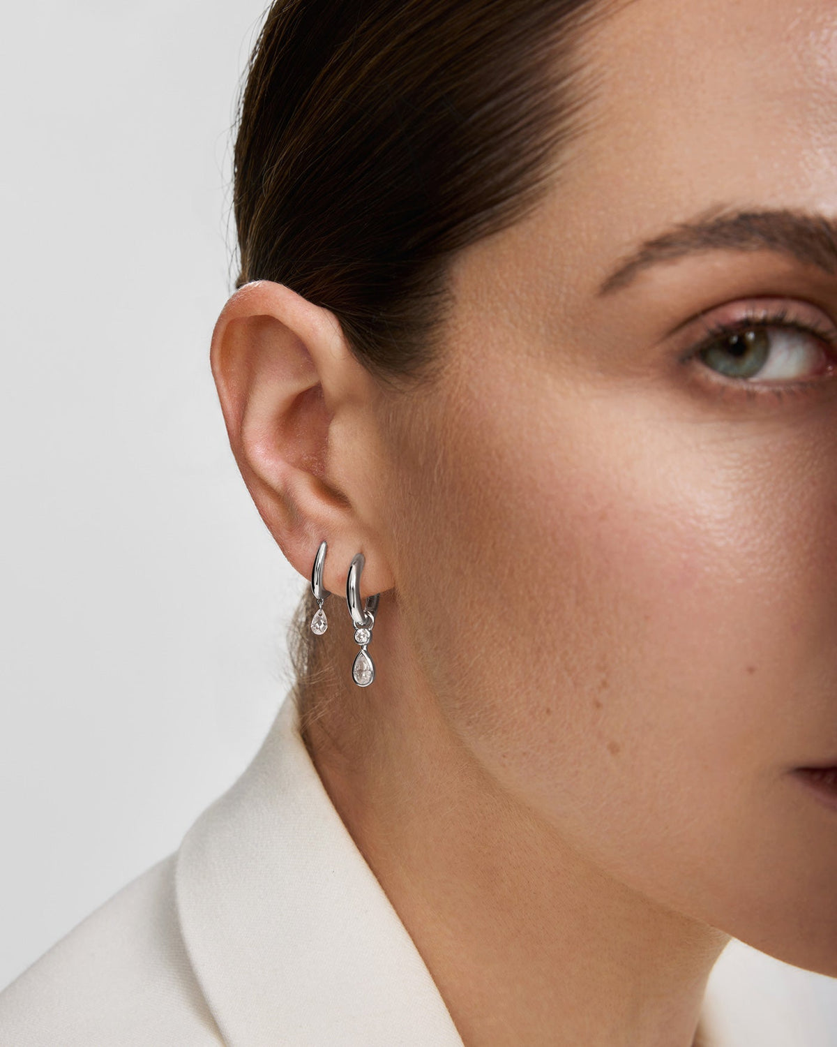 Ania Haie Silver Dangling Bezel Teardrop Huggie Hoop Earrings E076-14H E076-14H view 2