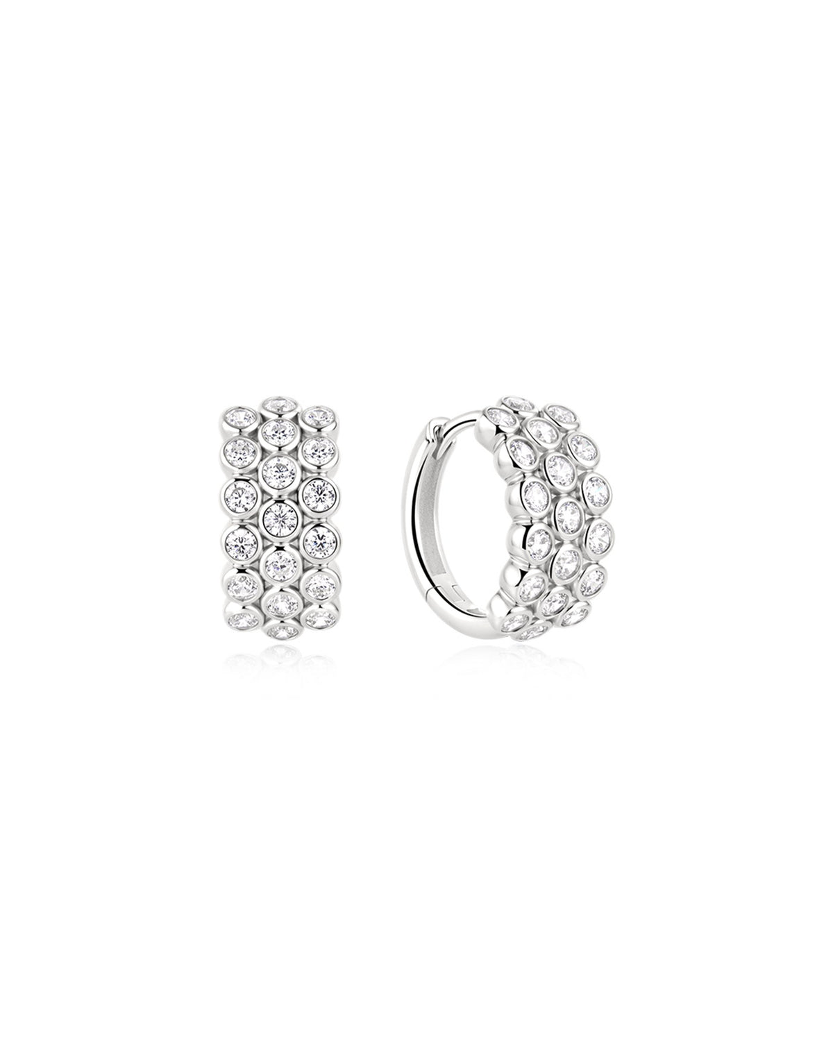Ania Haie Silver Triple Row Bezel Huggie Hoop Earrings E076-16H E076-16H front packshot