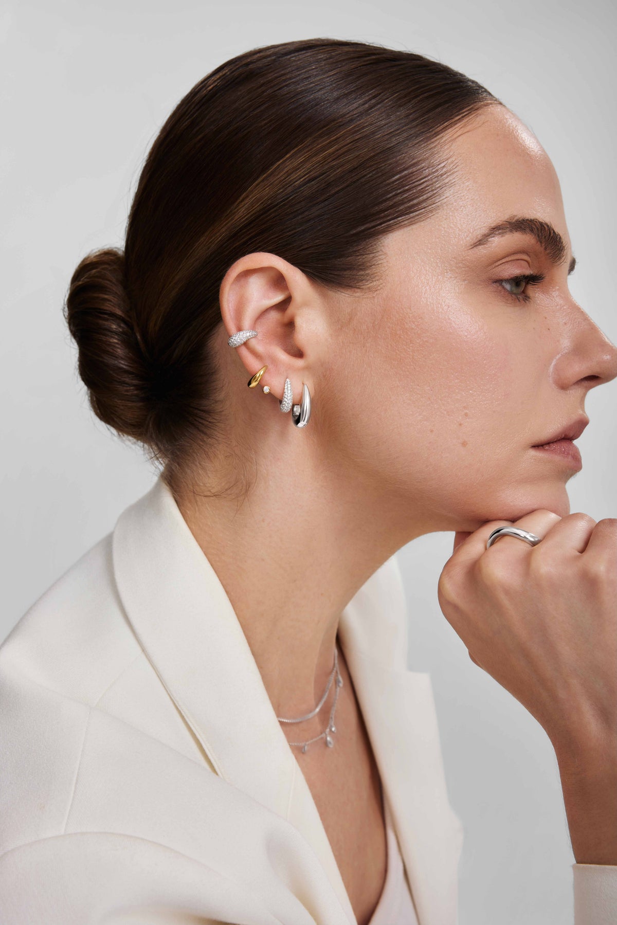 Ania Haie Silver Pave Dome Huggie Hoop Earrings E078-10H E078-10H view 2