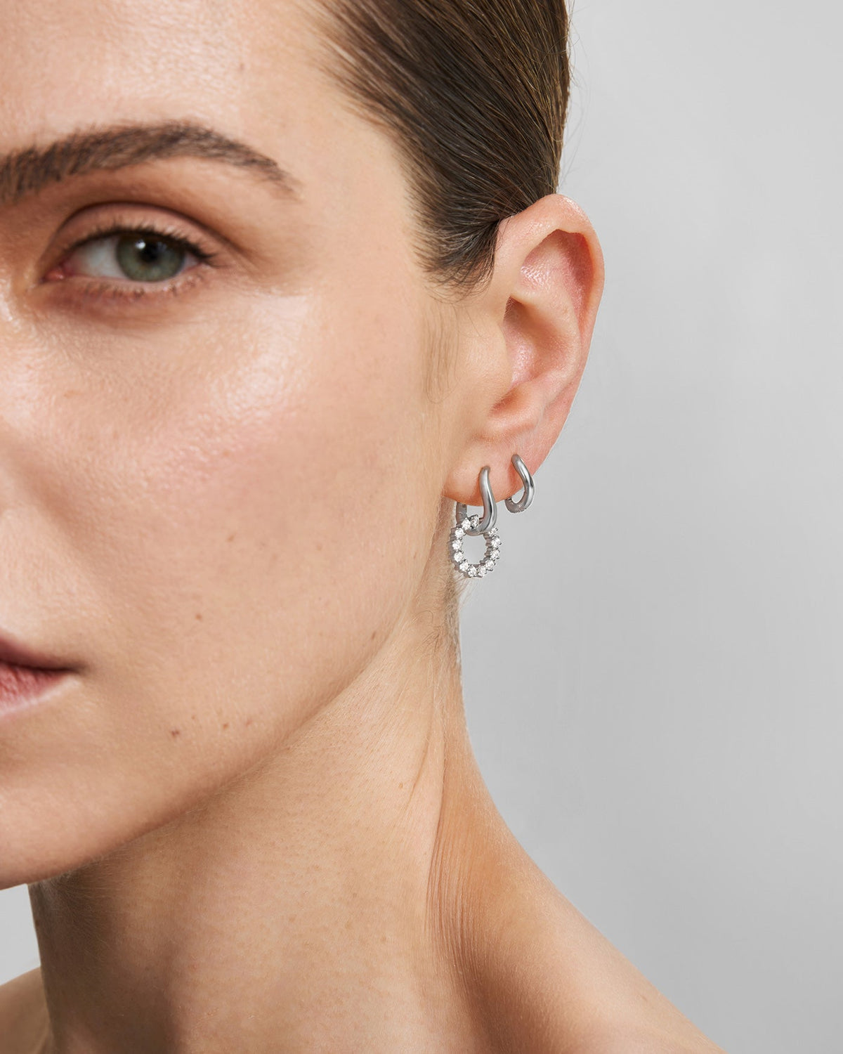 Ania Haie Silver Pave Interlocked Huggie Hoop Earrings