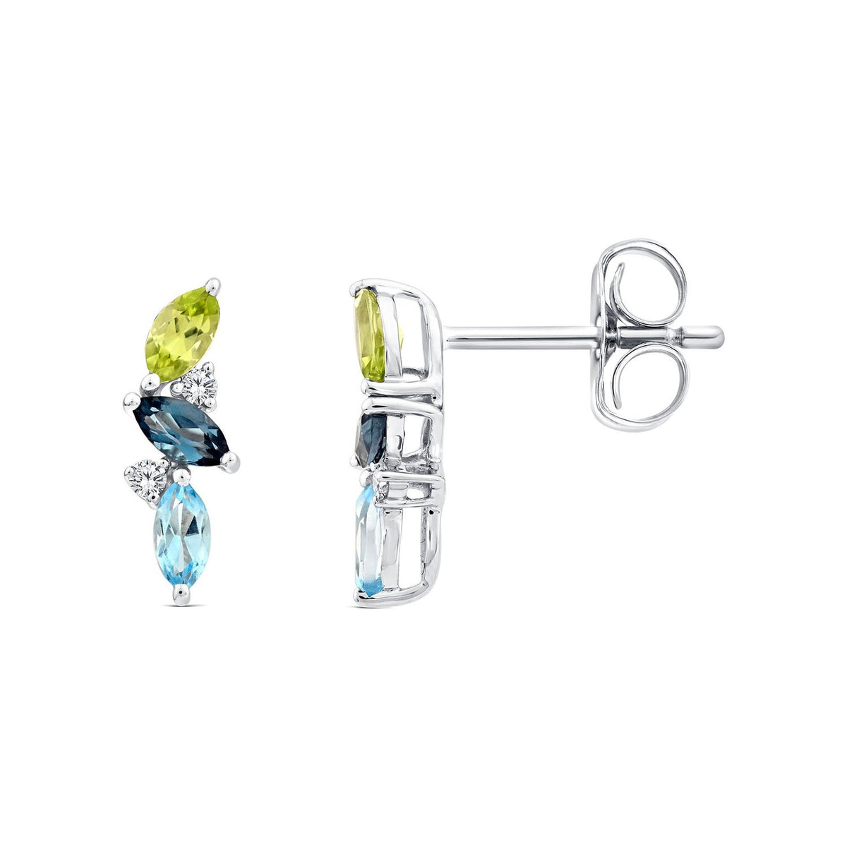 0.03ct Diamond, Topaz & Peridot Earrings in 9K White Gold