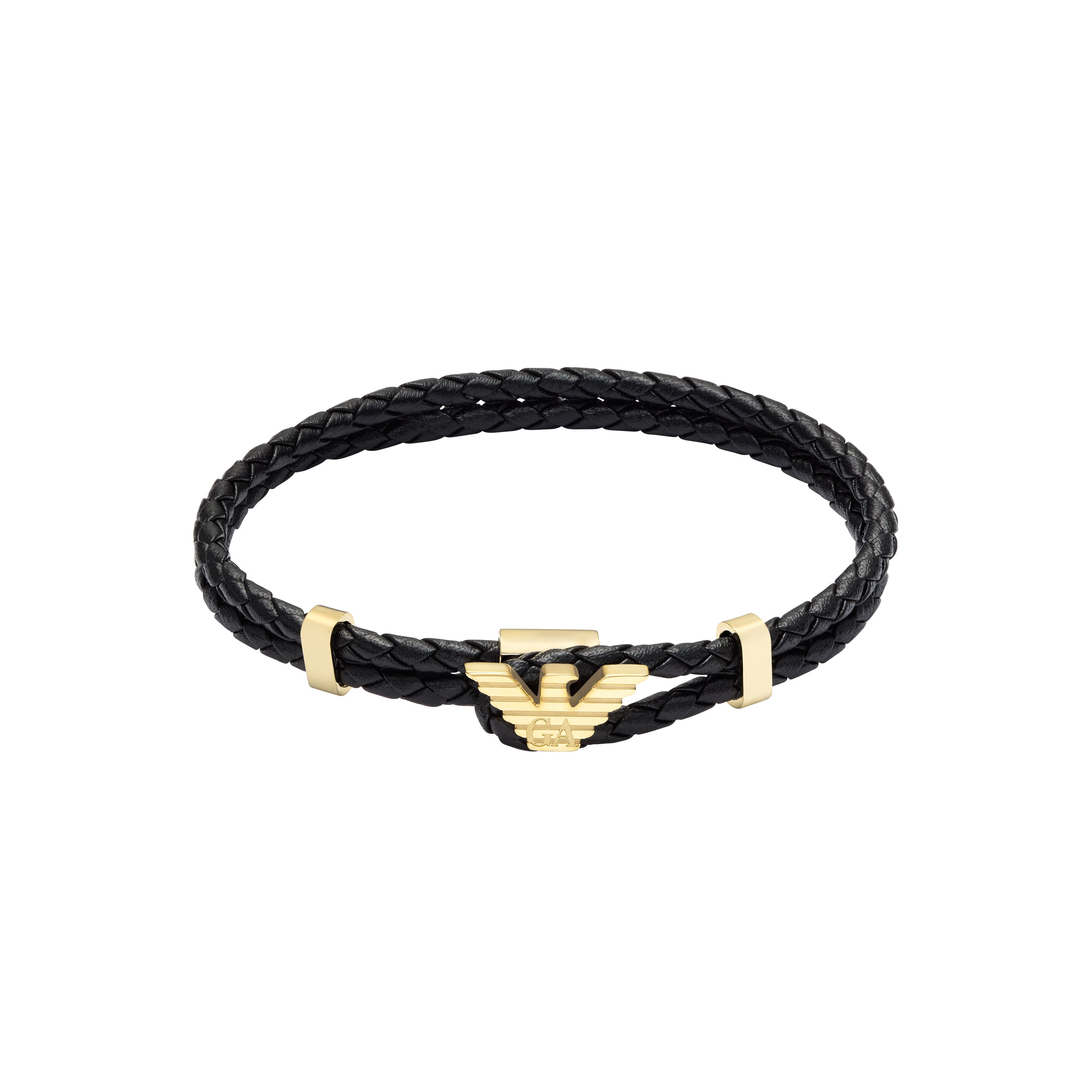 Armani Elegance Gold Metal Black Leather Bracelet EGS3321710