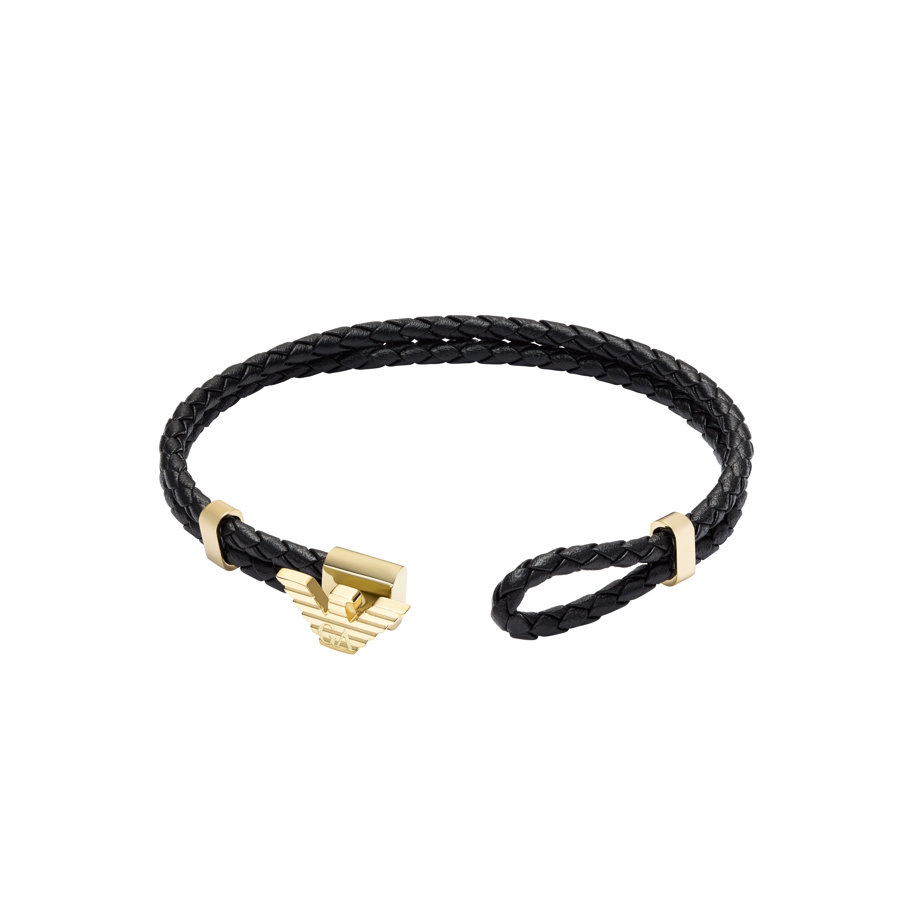 Armani Elegance Gold Metal Black Leather Bracelet EGS3321710