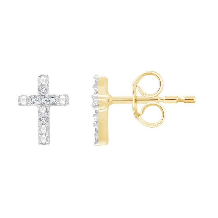 0.03ct Diamond Cross Stud Earrings in 9K Yellow Gold