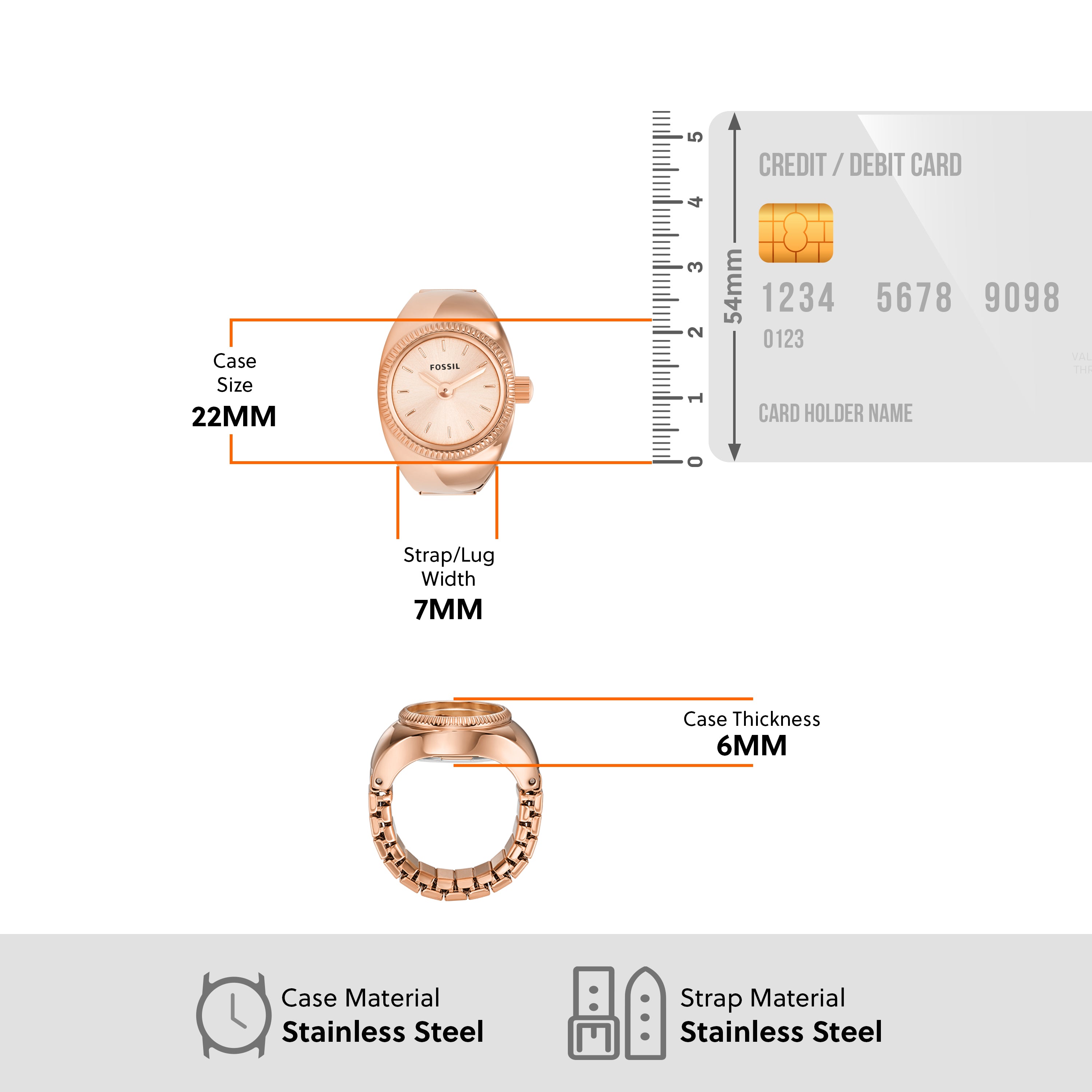 Fossil Elegance Ring Watch ES5247 – Rose Gold Two-Hand Timepiece