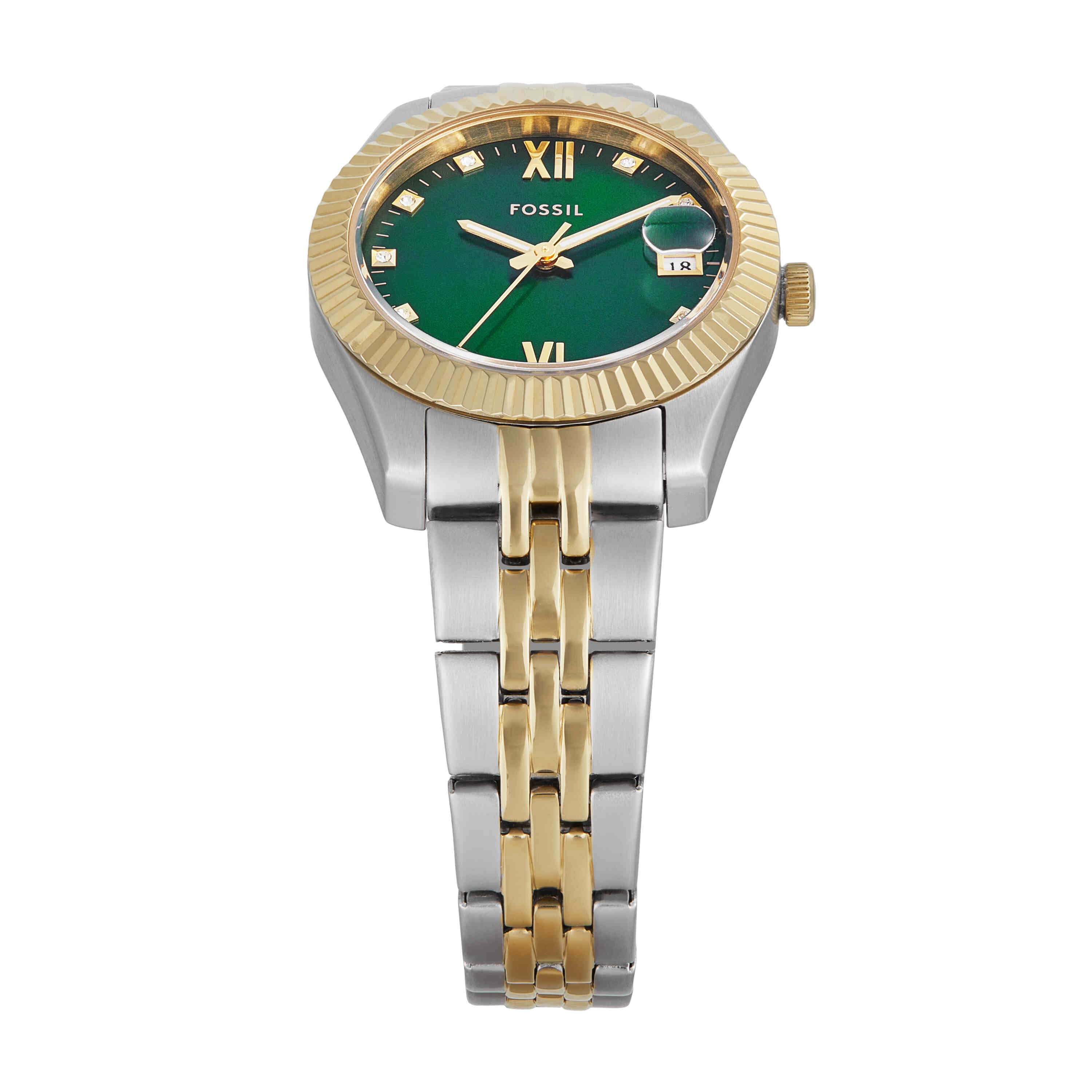 Fossil Scarlette Green Dial Two Tone Stainless Steel Watch ES5388