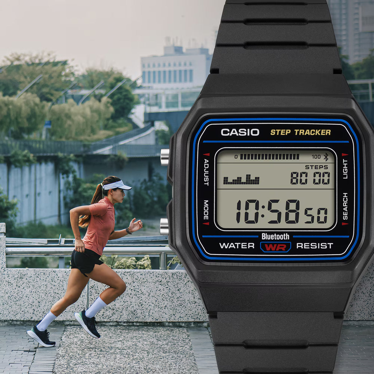 Casio Vintage Step Tracker Negative Display Resin Watch FB100W-1B